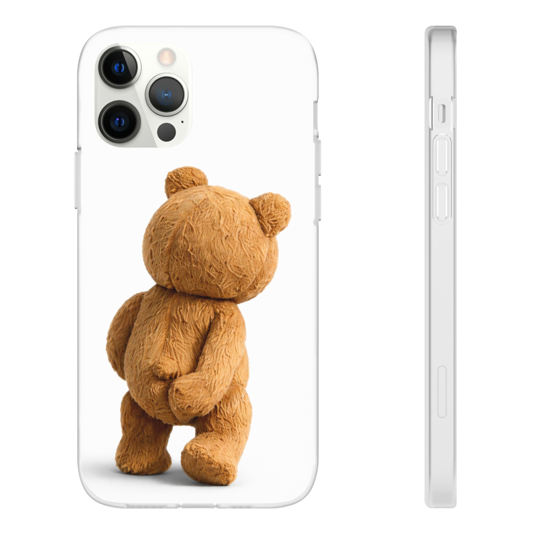 Cute Teddy Bear Phone Case — Clear Flexi Case with Backview Plush Design - Image 70