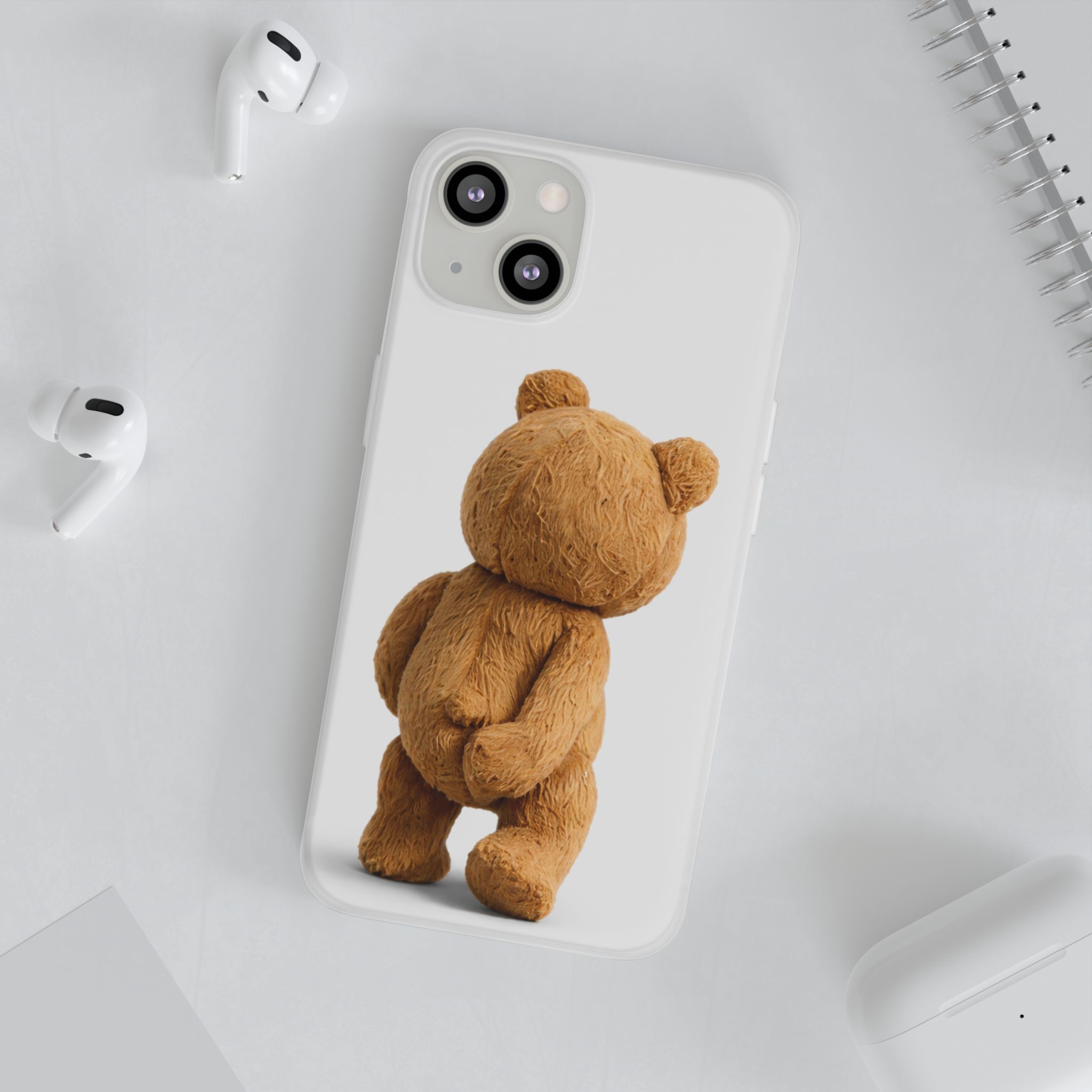 Cute Teddy Bear Phone Case — Clear Flexi Case with Backview Plush Design - Image 132