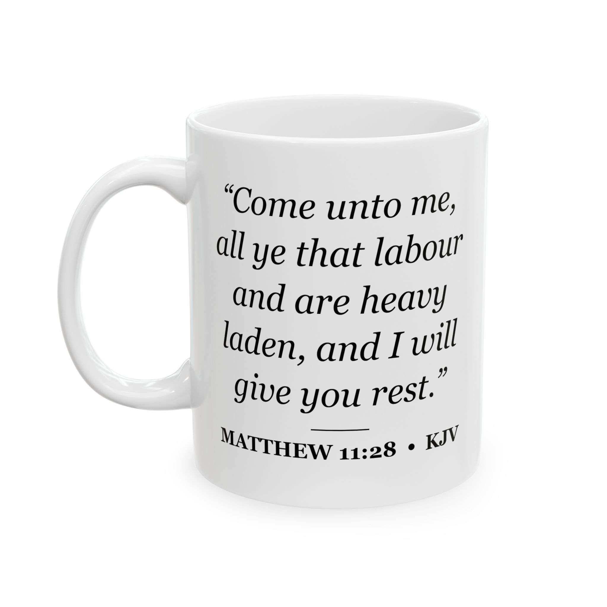 Matthew 11:28 Bible Verse Mug – KJV Scripture Coffee Mug – 11oz/15oz Ceramic Mug - Image 4