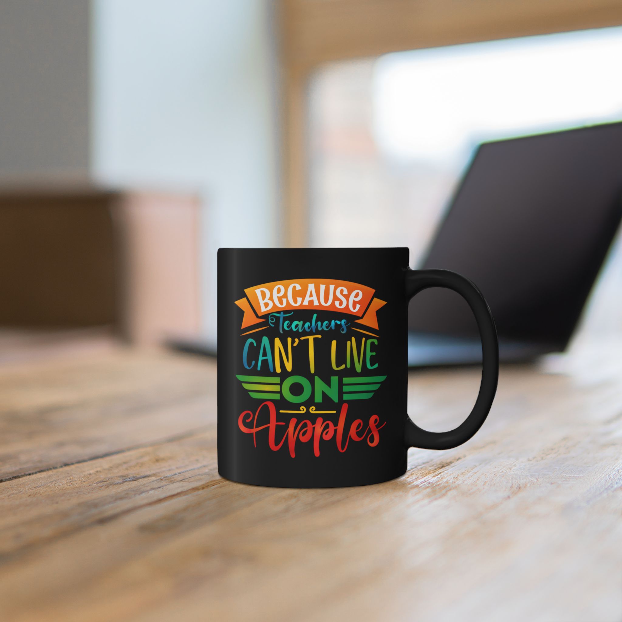 Teacher Appreciation Mug "Because Teachers Can't Live on Apples" — Black Coffee Mug (11oz/15oz) - Image 5