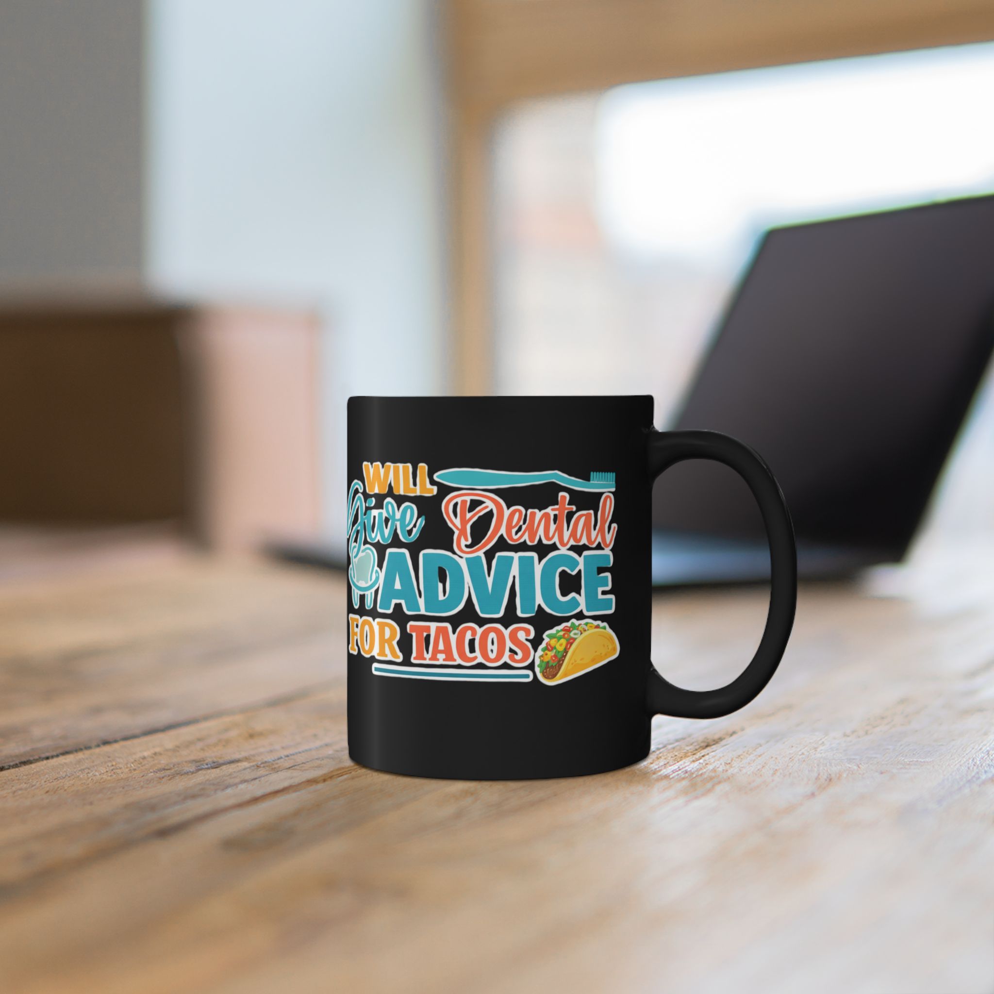 Dentist "Will Give Dental Advice for Tacos" Black Mug — Funny Dentist Coffee Cup (Personalize with Dr. Name) - Image 5