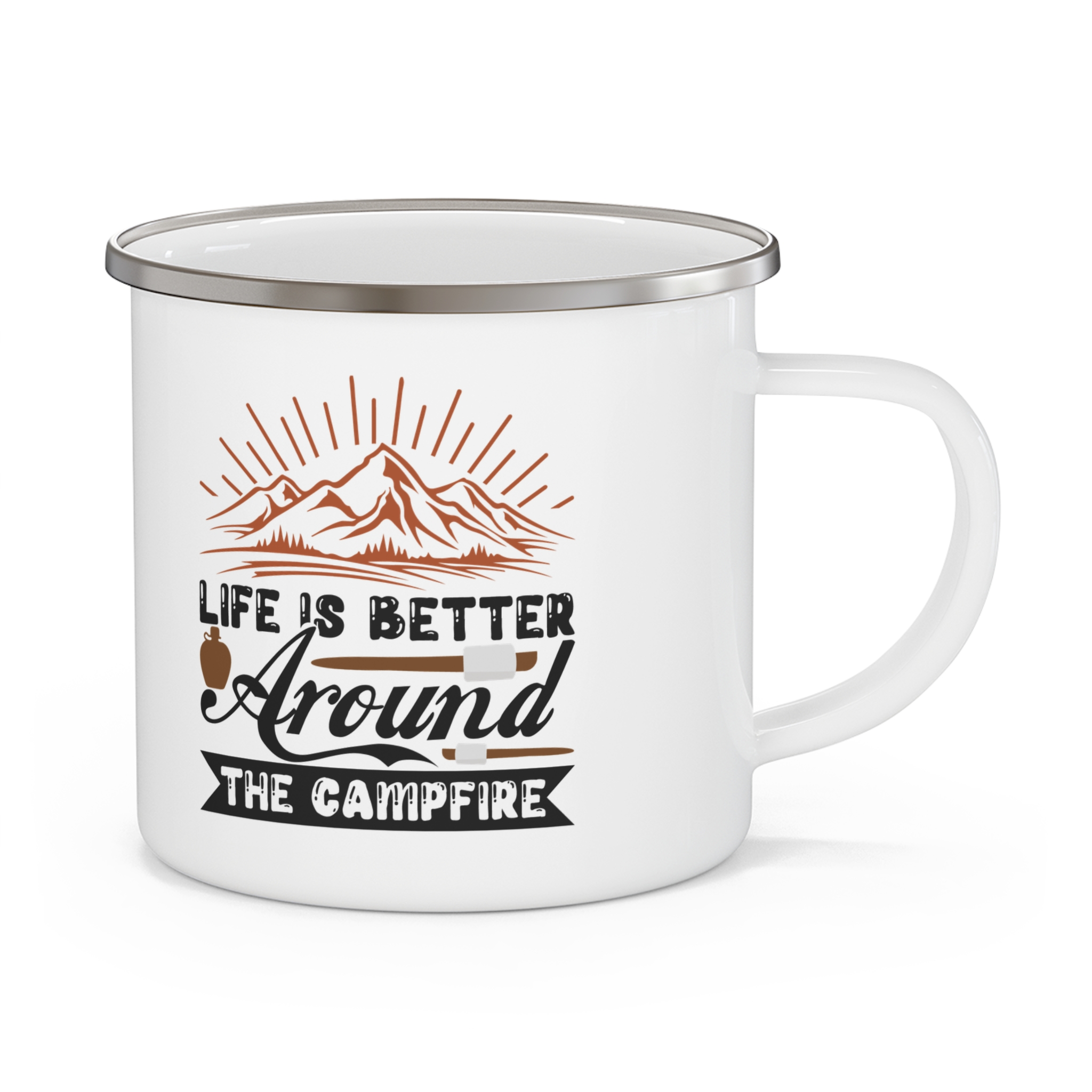 Enamel Camping Mug — "Life Is Better Around the Campfire" Rustic Mountain Camper Gift
