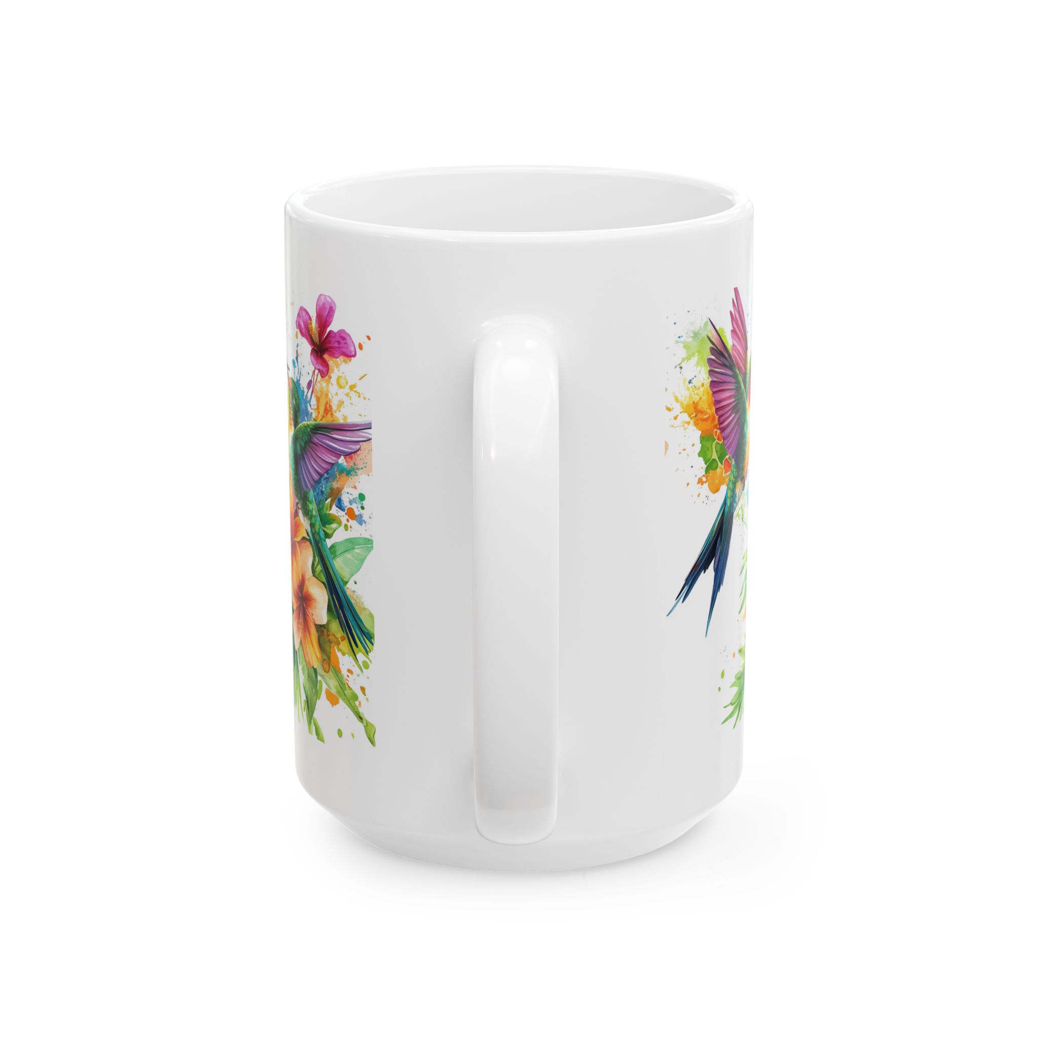 Blue Hummingbirds and Tropical Flowers Watercolor Mug – Bird Lover Coffee Mug – 11oz/15oz Ceramic Mug - Image 6