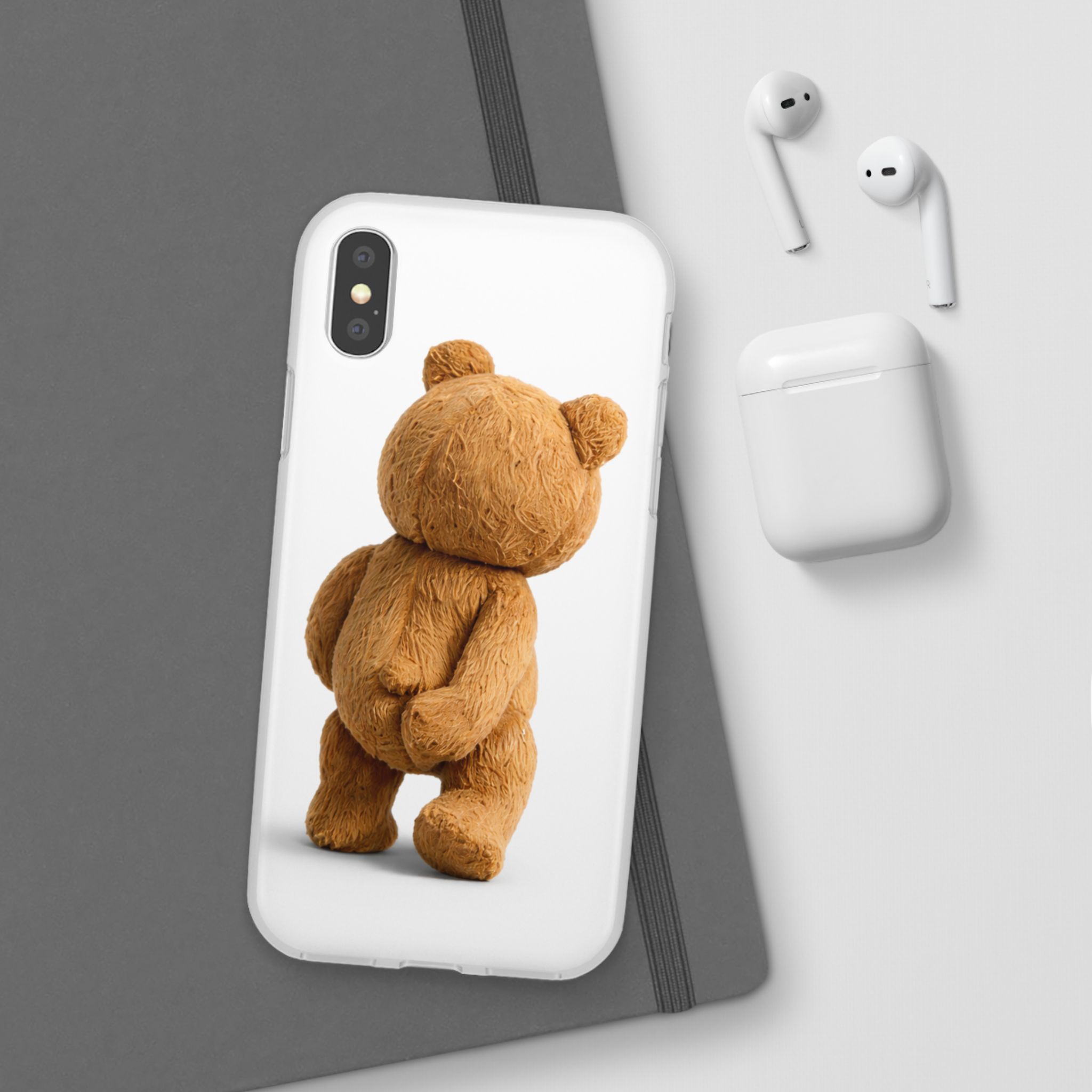 Cute Teddy Bear Phone Case — Clear Flexi Case with Backview Plush Design - Image 9