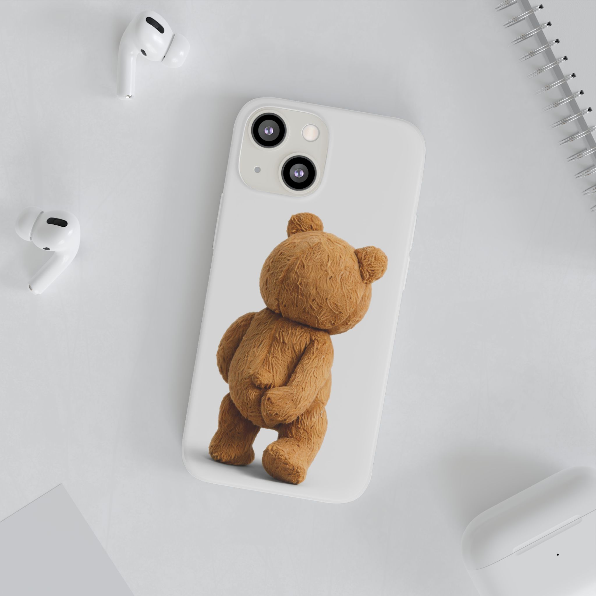 Cute Teddy Bear Phone Case — Clear Flexi Case with Backview Plush Design - Image 111
