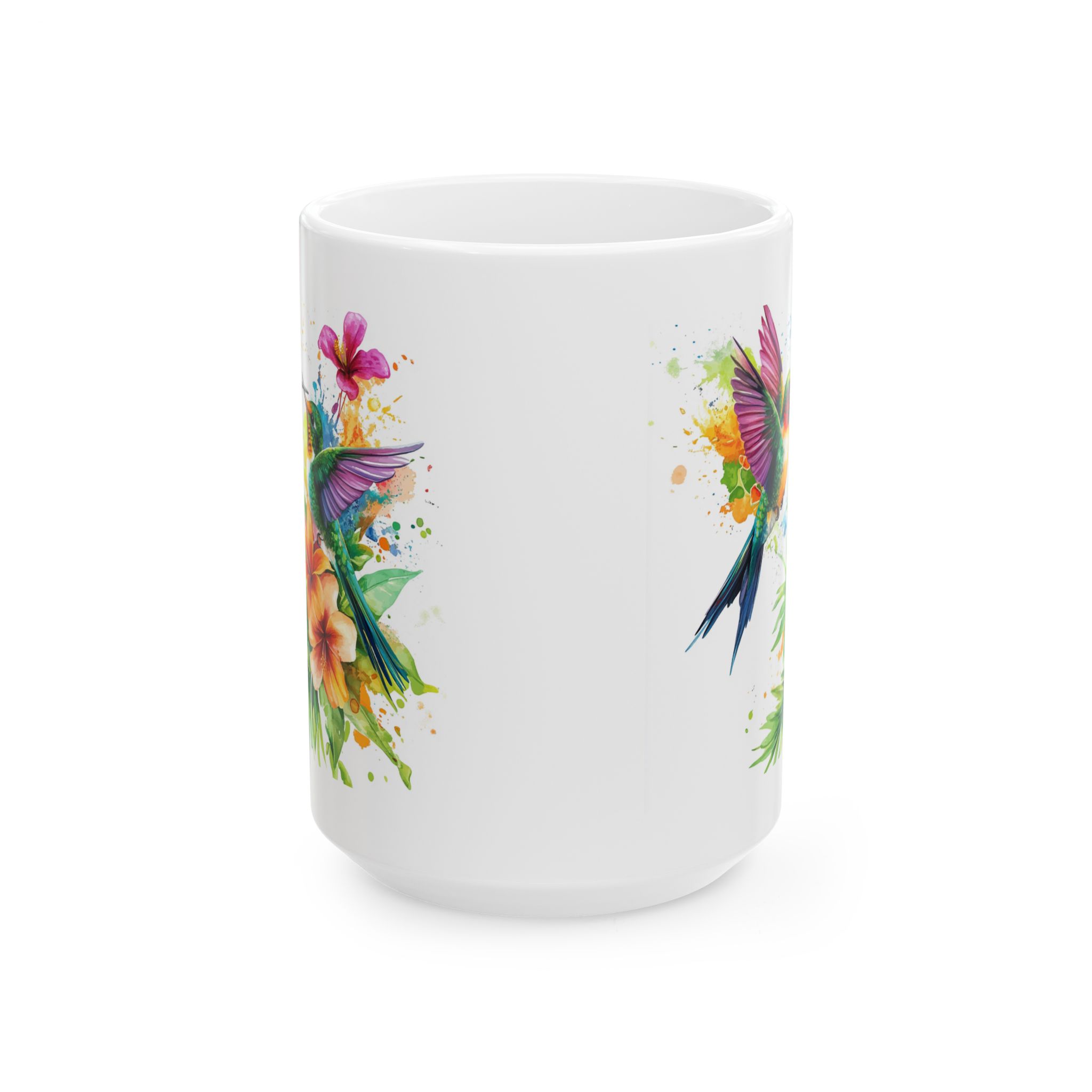 Blue Hummingbirds and Tropical Flowers Watercolor Mug – Bird Lover Coffee Mug – 11oz/15oz Ceramic Mug - Image 5