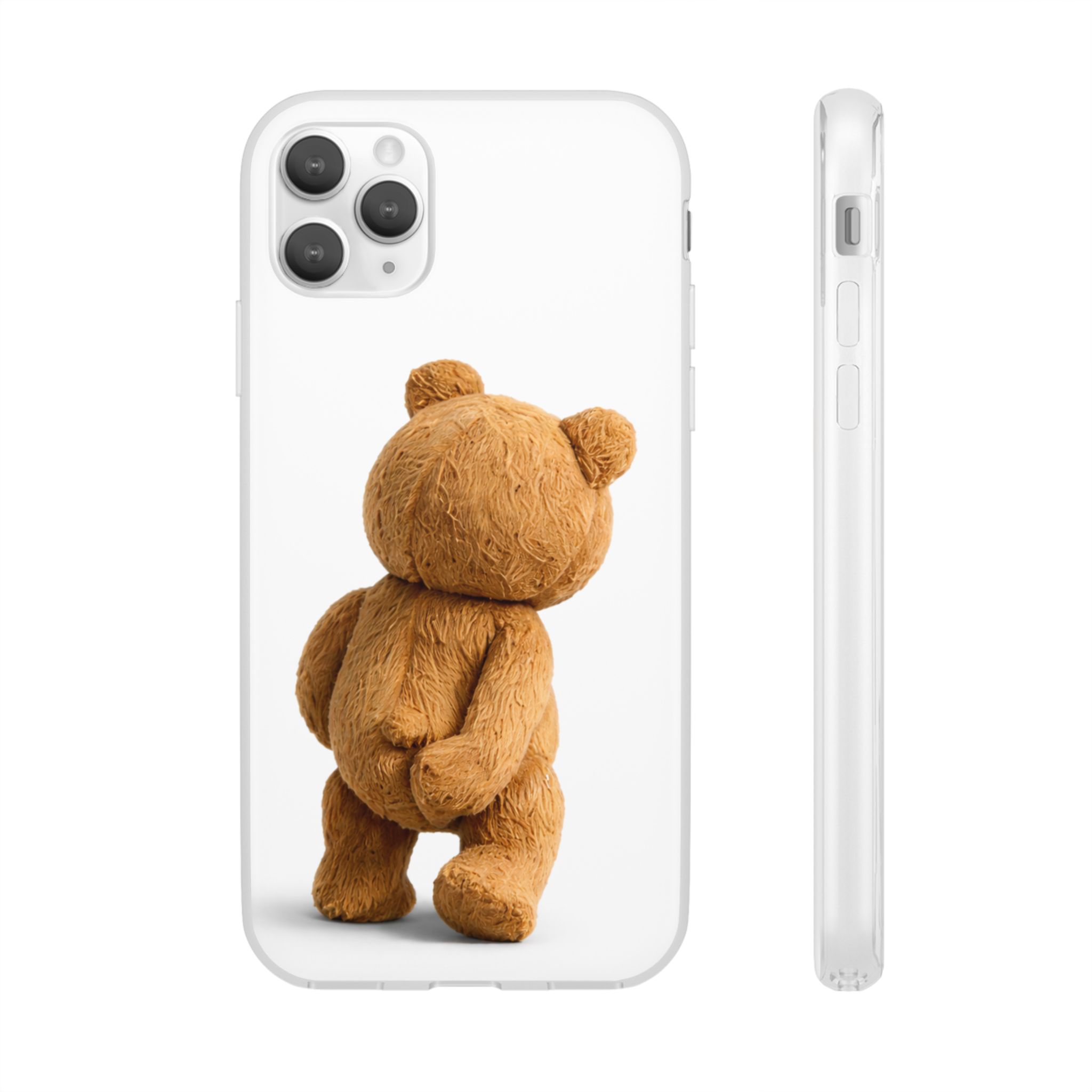 Cute Teddy Bear Phone Case — Clear Flexi Case with Backview Plush Design - Image 50