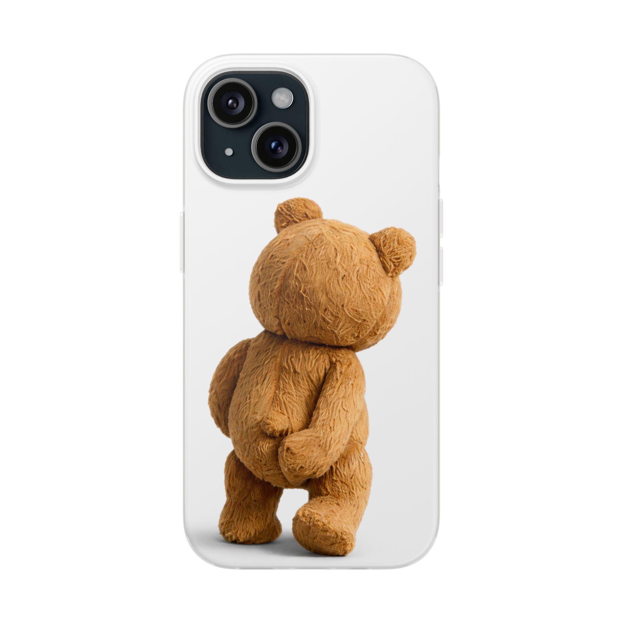 Cute Teddy Bear Phone Case — Clear Flexi Case with Backview Plush Design - Image 166