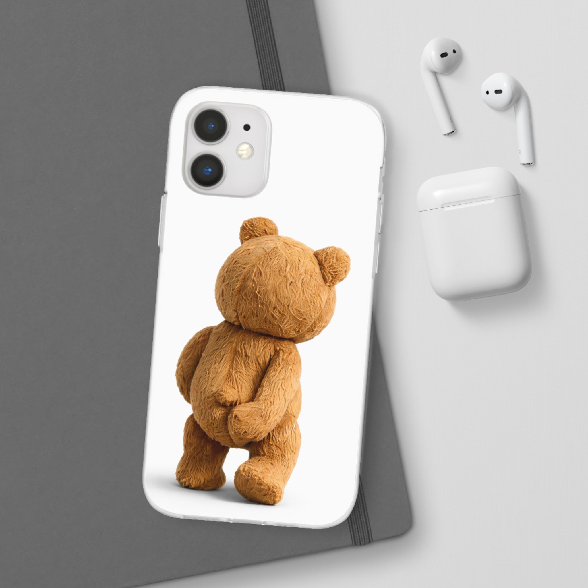 Cute Teddy Bear Phone Case — Clear Flexi Case with Backview Plush Design - Image 39