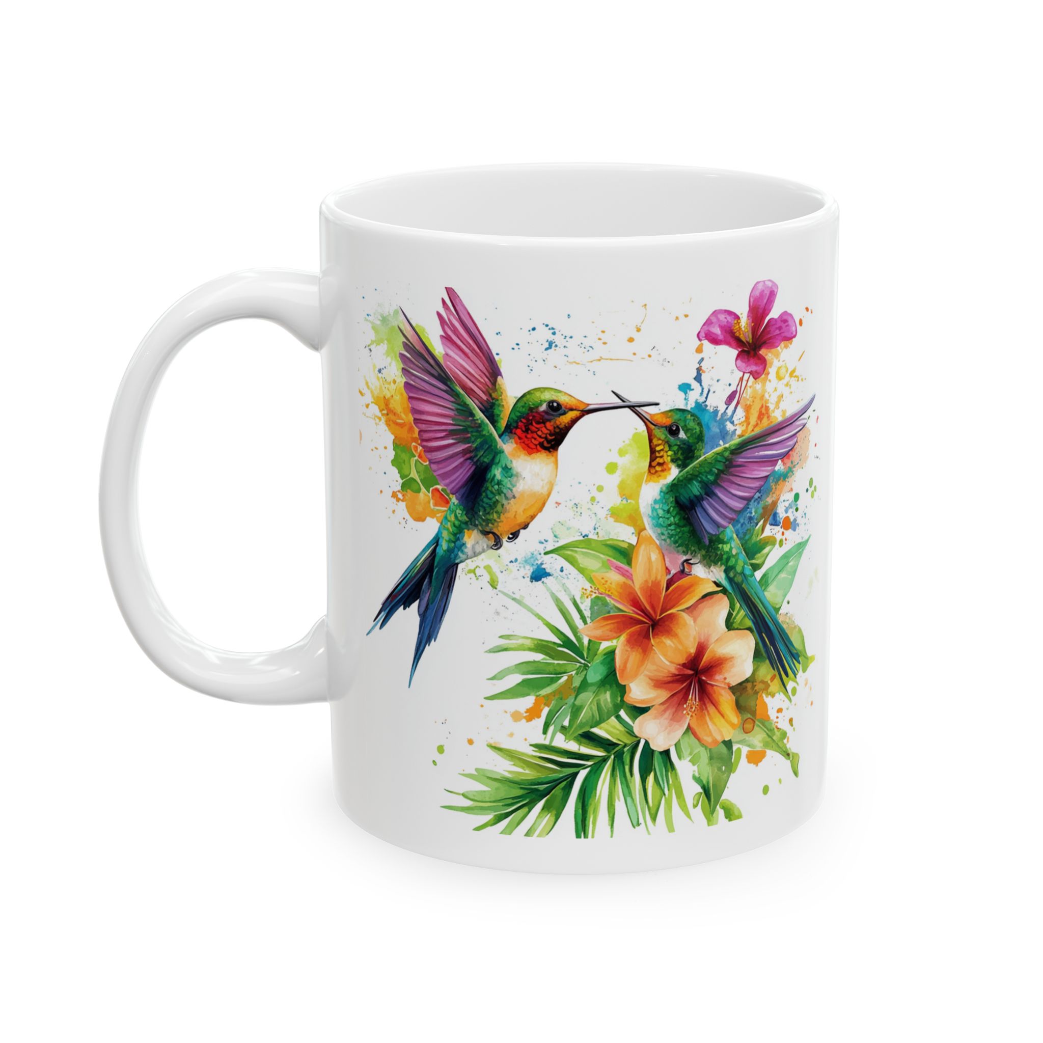 Blue Hummingbirds and Tropical Flowers Watercolor Mug – Bird Lover Coffee Mug – 11oz/15oz Ceramic Mug - Image 4