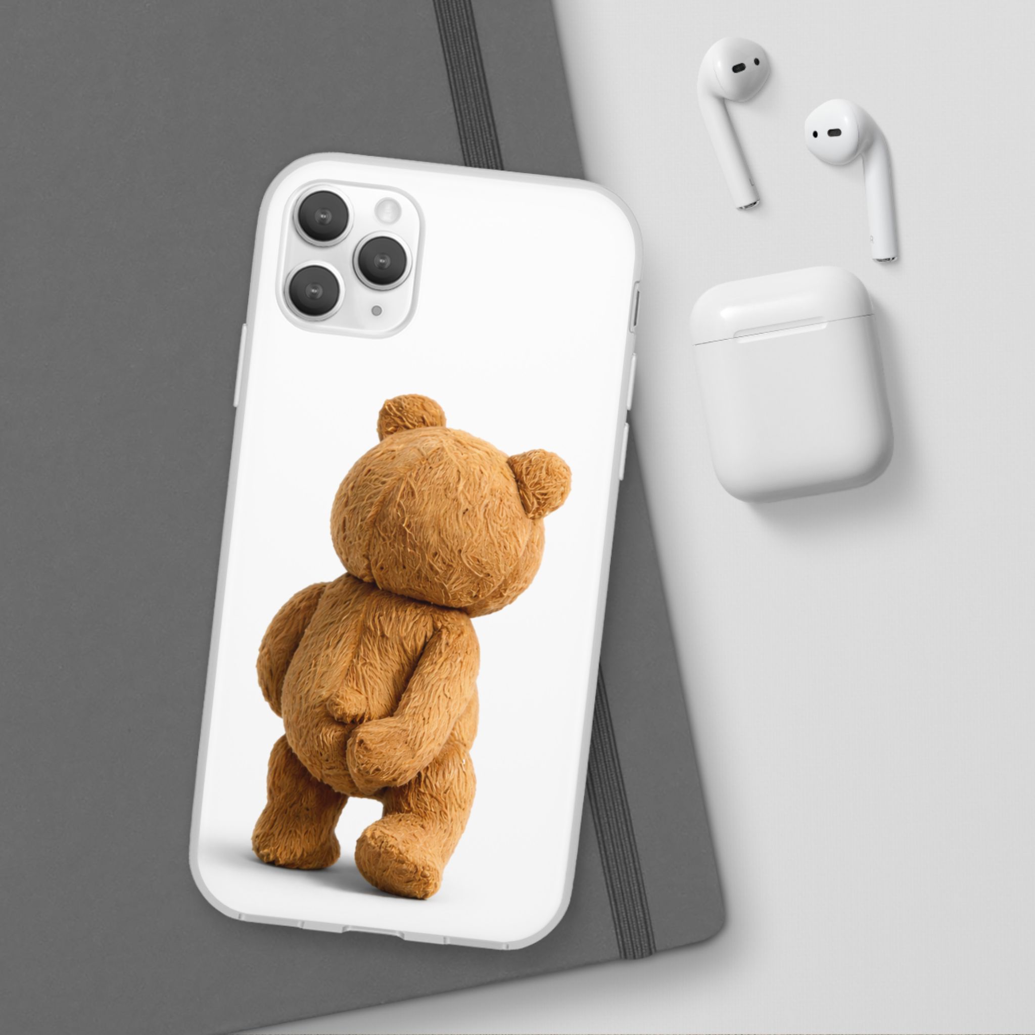 Cute Teddy Bear Phone Case — Clear Flexi Case with Backview Plush Design - Image 33