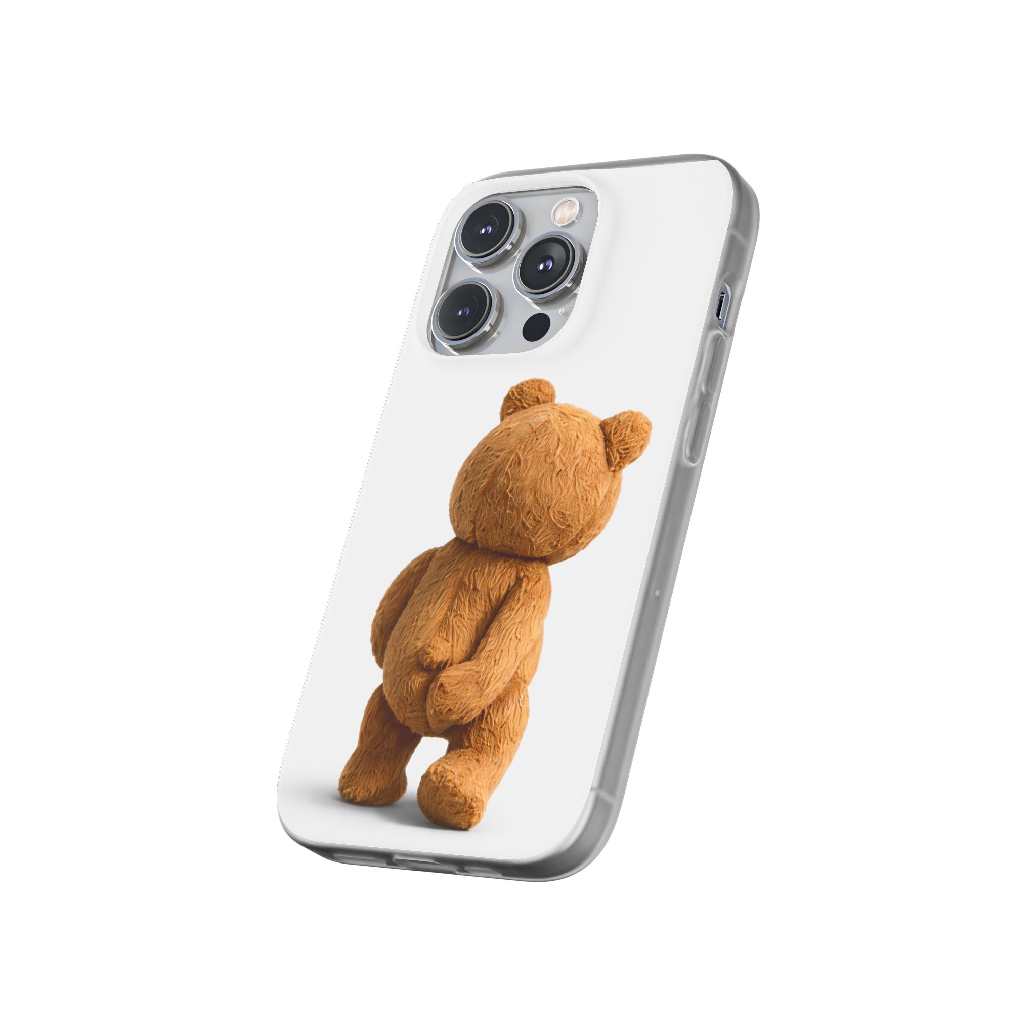 Cute Teddy Bear Phone Case — Clear Flexi Case with Backview Plush Design - Image 157
