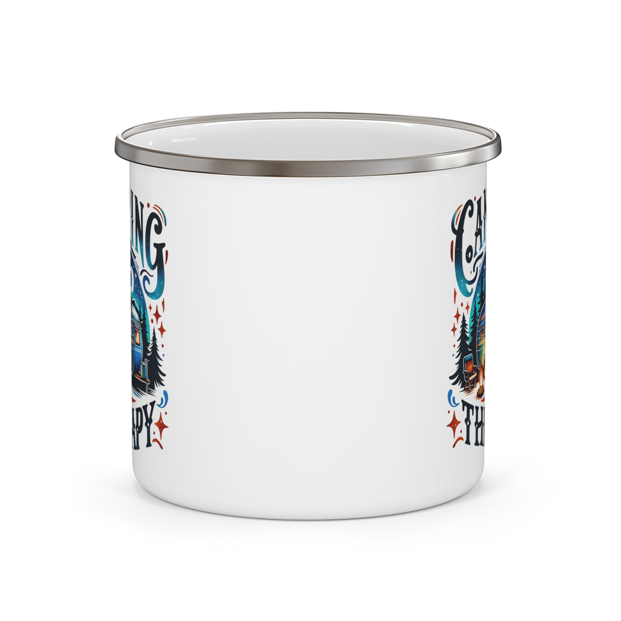 Camping Mug — "Camping Is My Therapy" Enamel Camper Coffee Cup - Image 2
