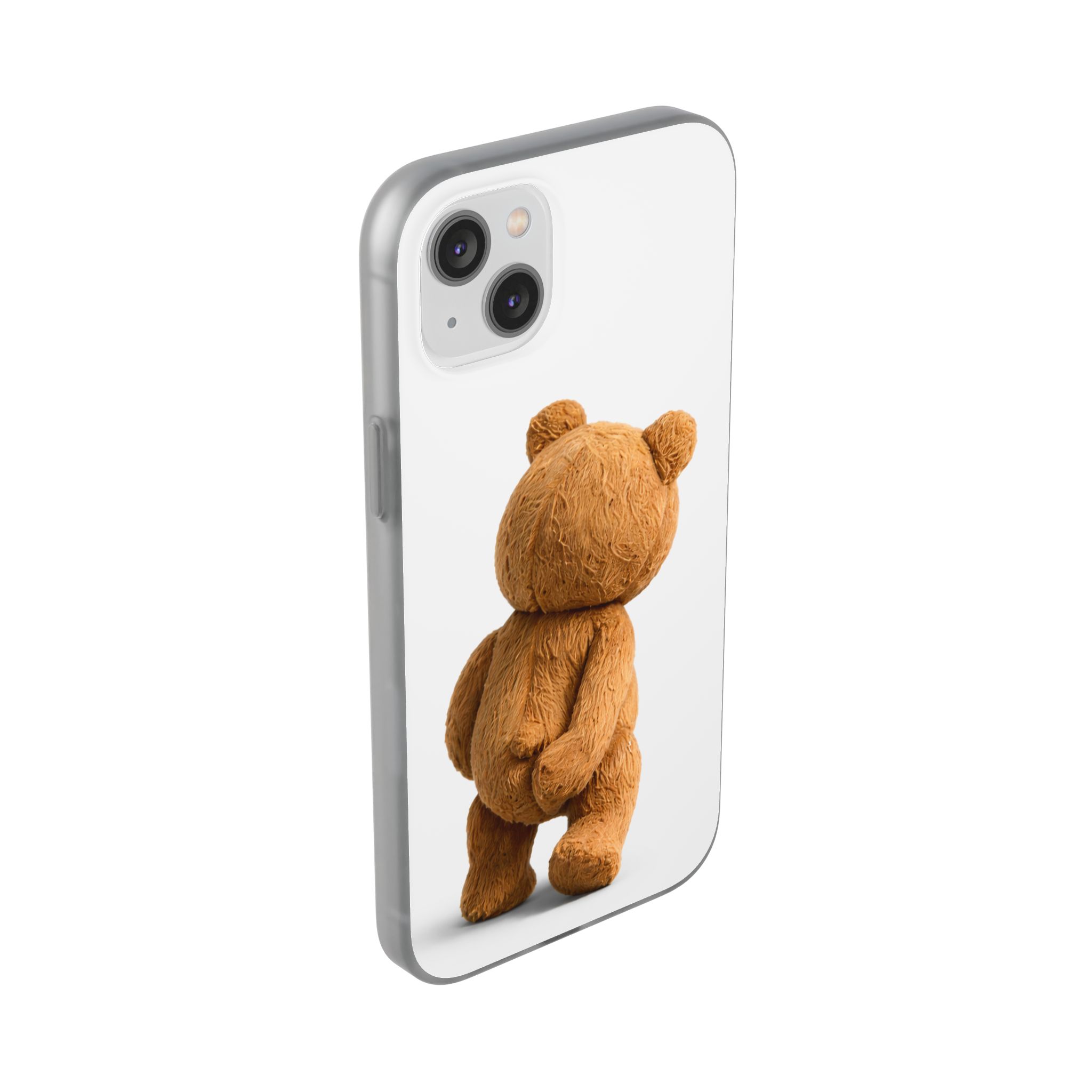 Cute Teddy Bear Phone Case — Clear Flexi Case with Backview Plush Design - Image 160