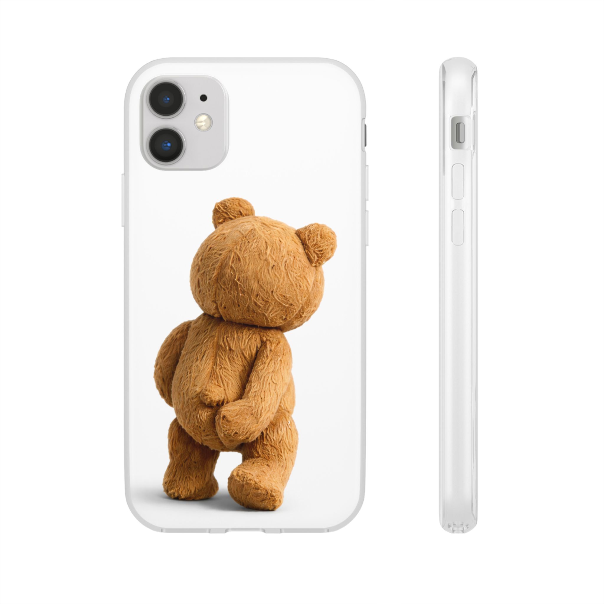 Cute Teddy Bear Phone Case — Clear Flexi Case with Backview Plush Design - Image 25