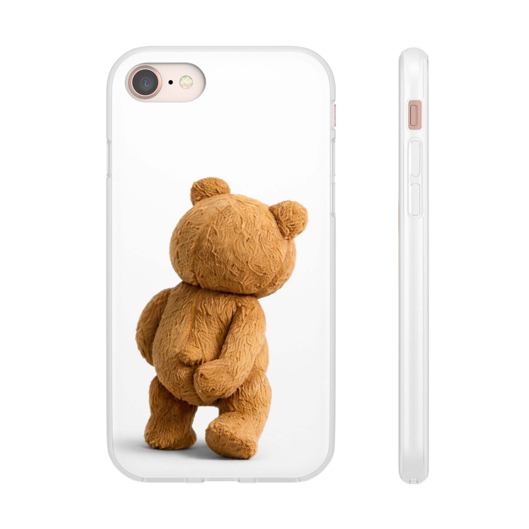 Cute Teddy Bear Phone Case — Clear Flexi Case with Backview Plush Design