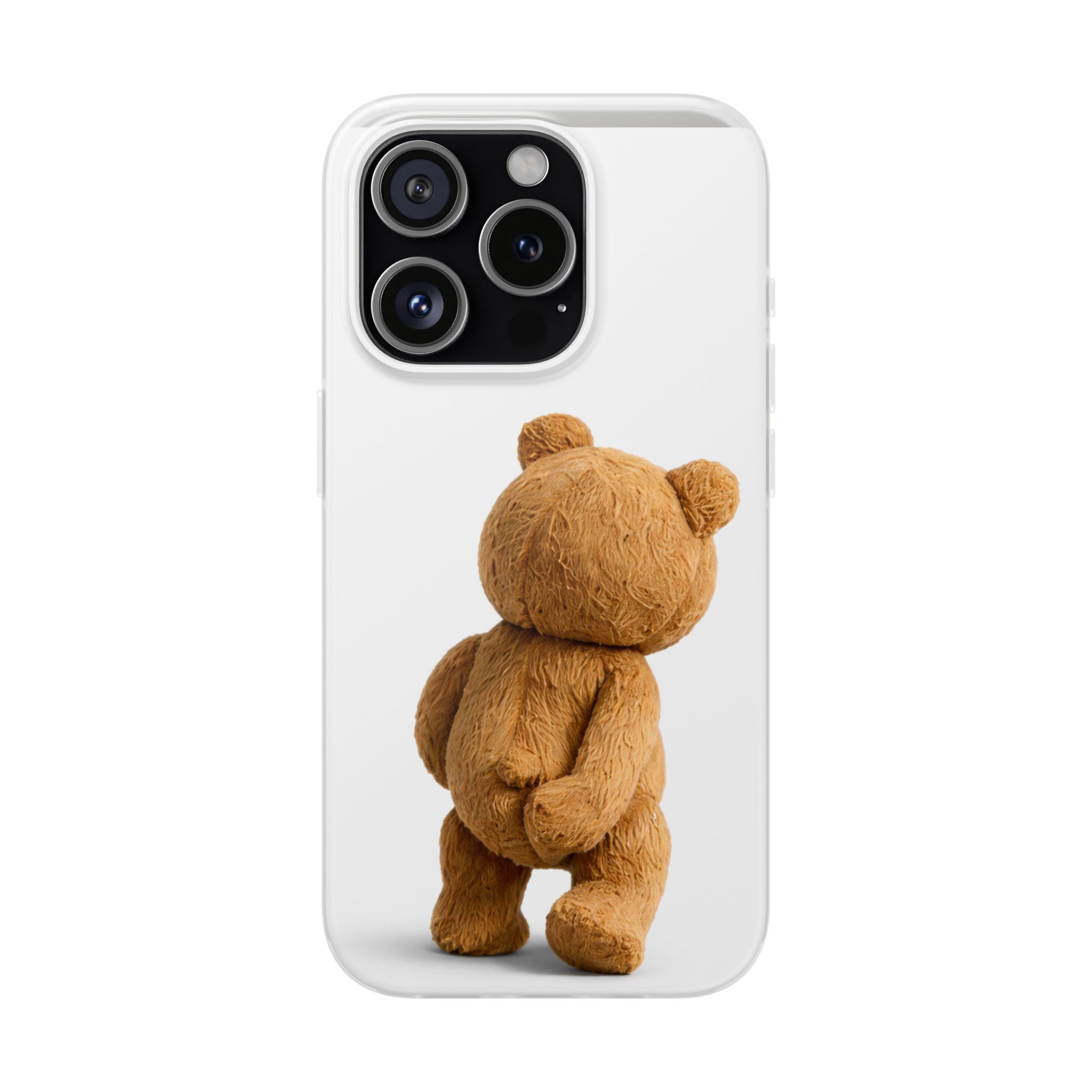 Cute Teddy Bear Phone Case — Clear Flexi Case with Backview Plush Design - Image 170