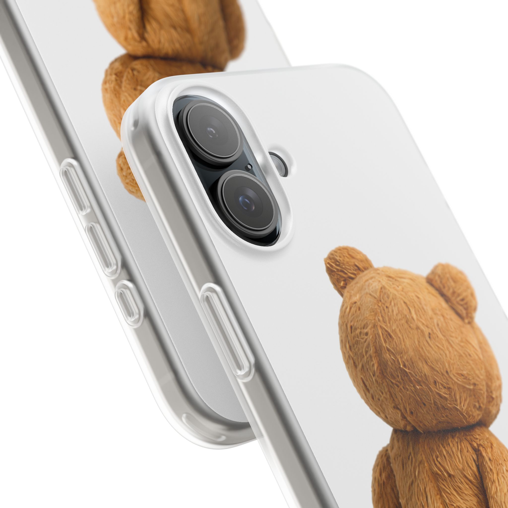 Cute Teddy Bear Phone Case — Clear Flexi Case with Backview Plush Design - Image 208