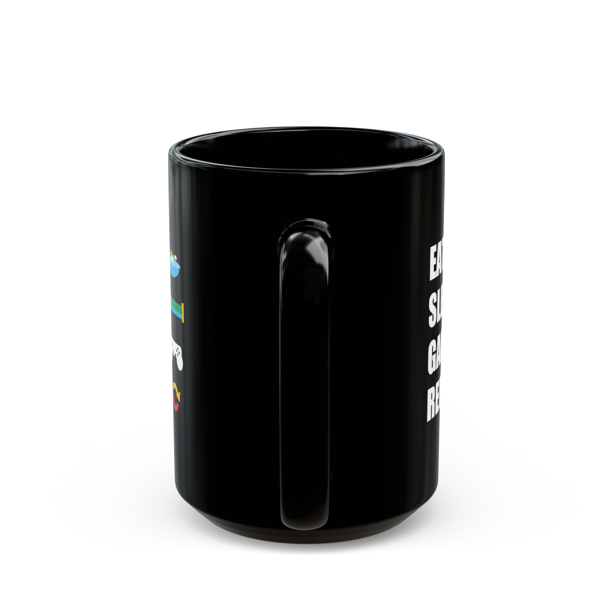 Eat Sleep Game Repeat Black Mug – Funny Gamer Coffee Mug – 11oz/15oz Ceramic Mug - Image 8
