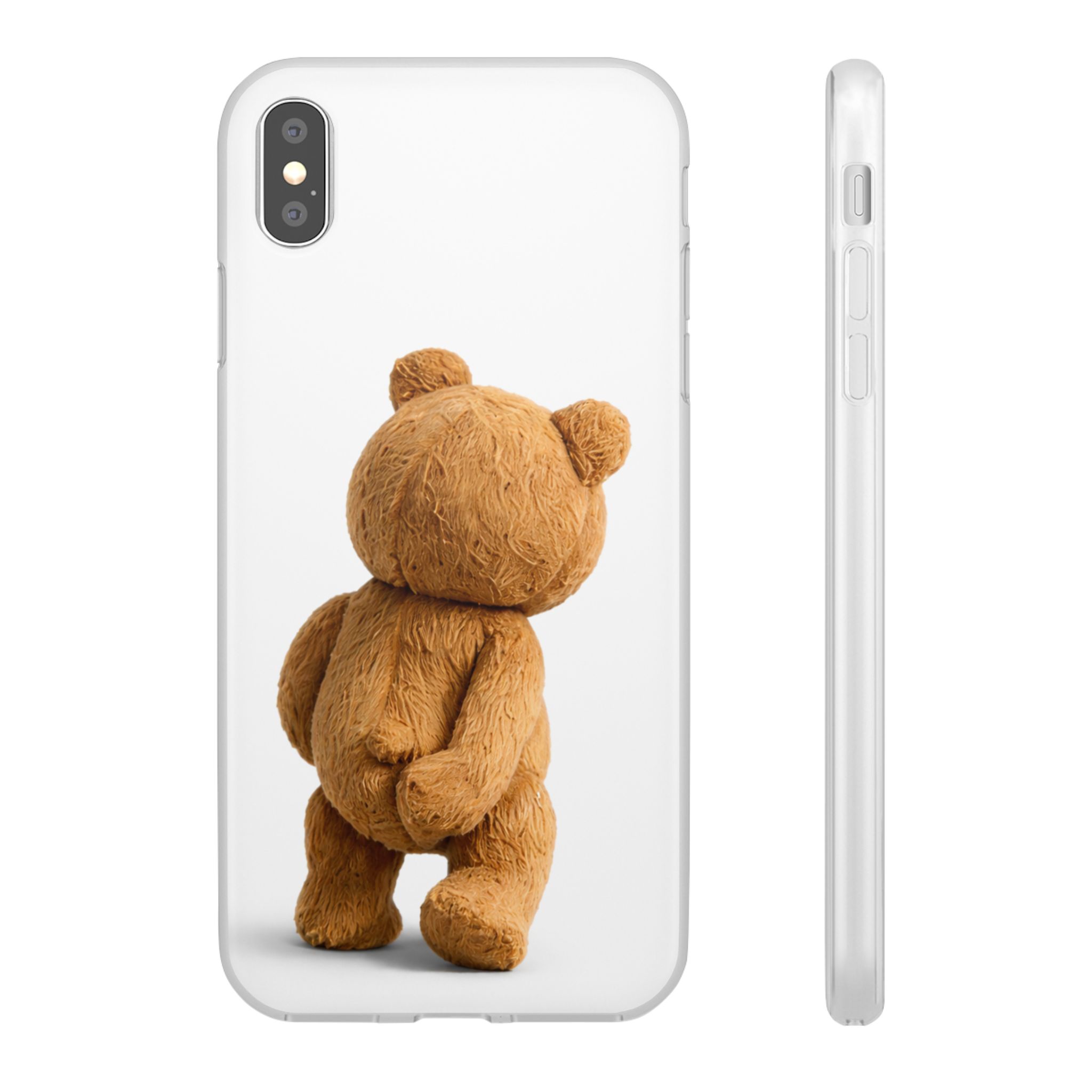 Cute Teddy Bear Phone Case — Clear Flexi Case with Backview Plush Design - Image 98