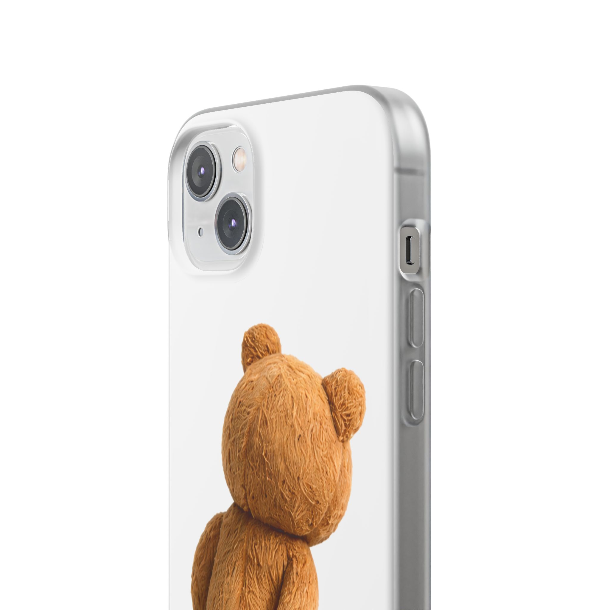 Cute Teddy Bear Phone Case — Clear Flexi Case with Backview Plush Design - Image 159