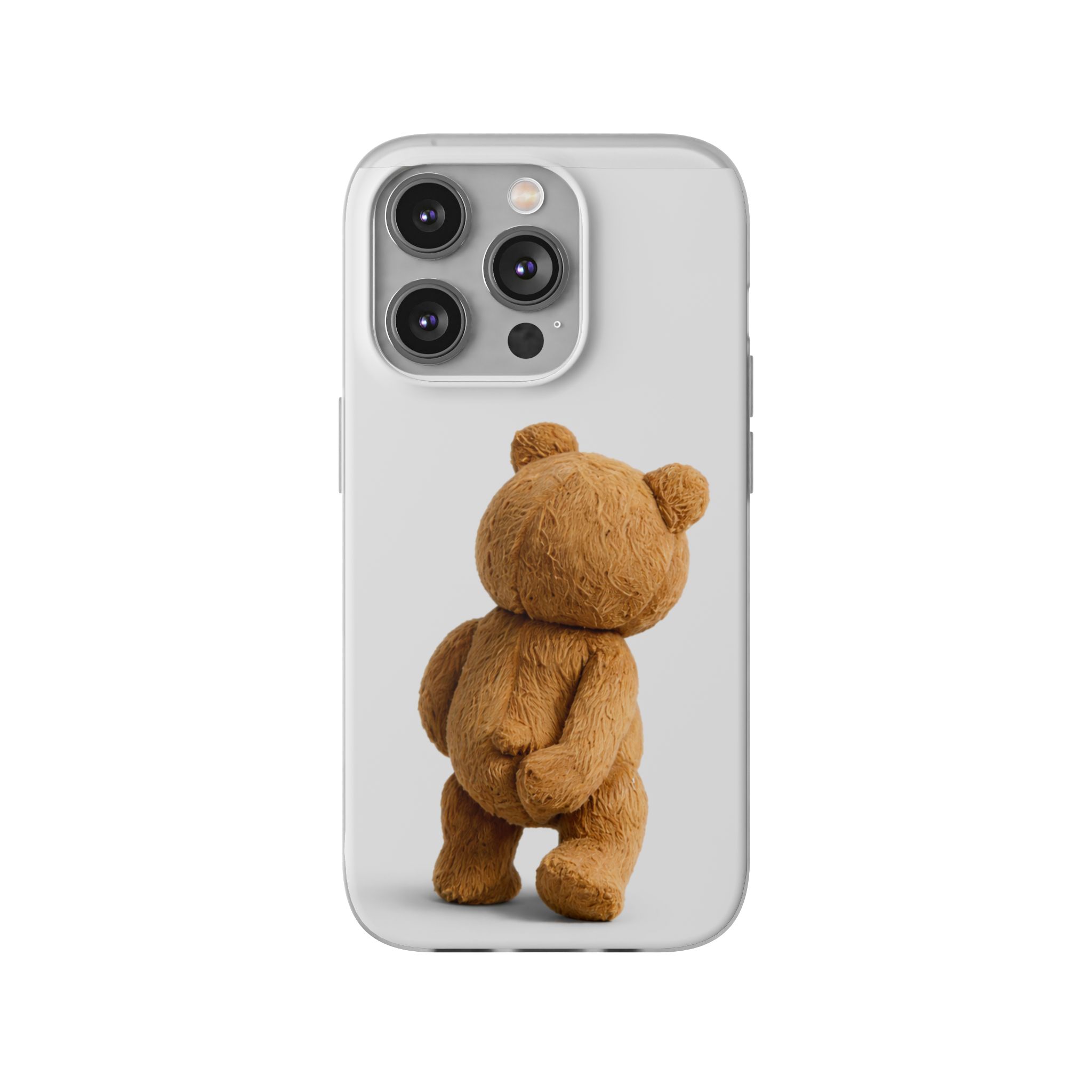 Cute Teddy Bear Phone Case — Clear Flexi Case with Backview Plush Design - Image 138