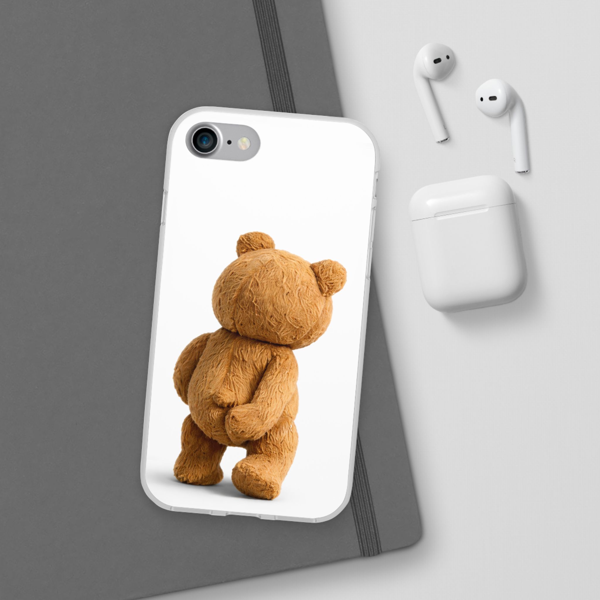 Cute Teddy Bear Phone Case — Clear Flexi Case with Backview Plush Design - Image 80