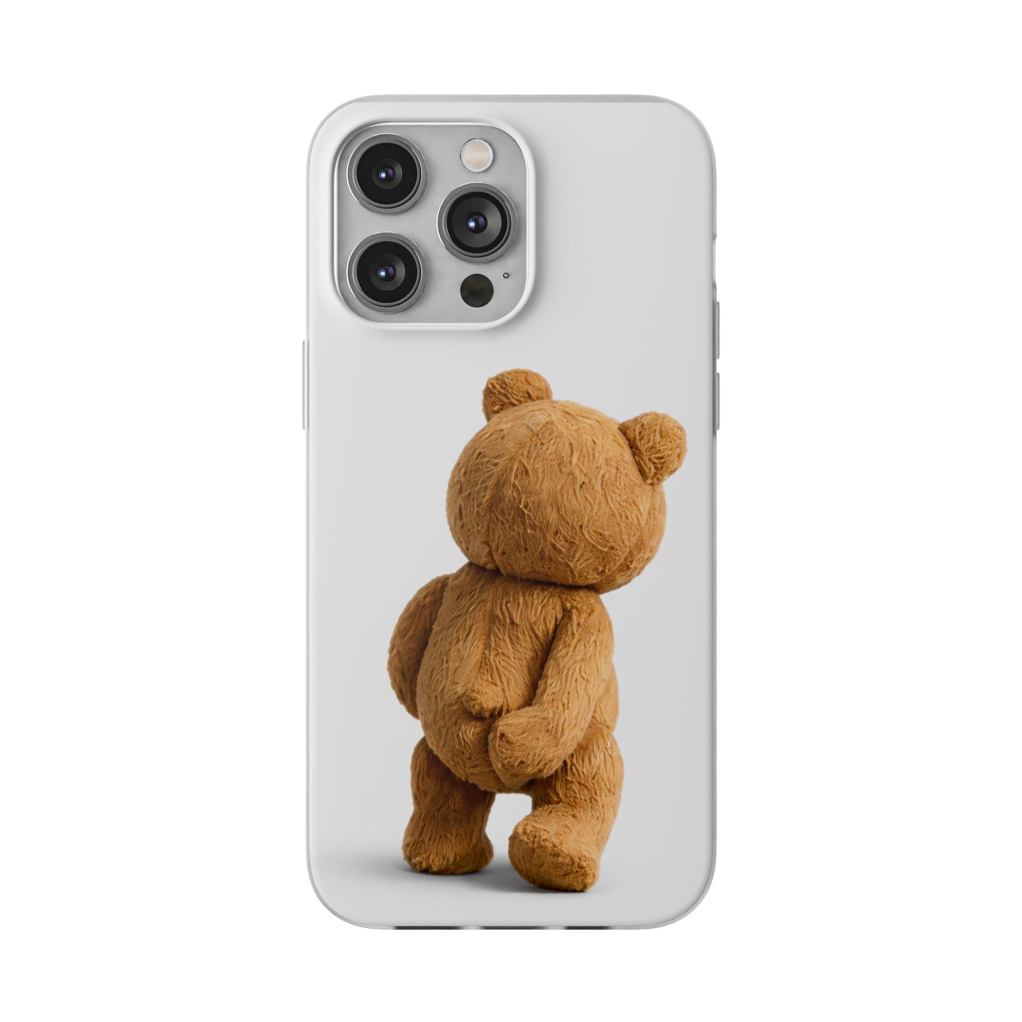 Cute Teddy Bear Phone Case — Clear Flexi Case with Backview Plush Design - Image 146