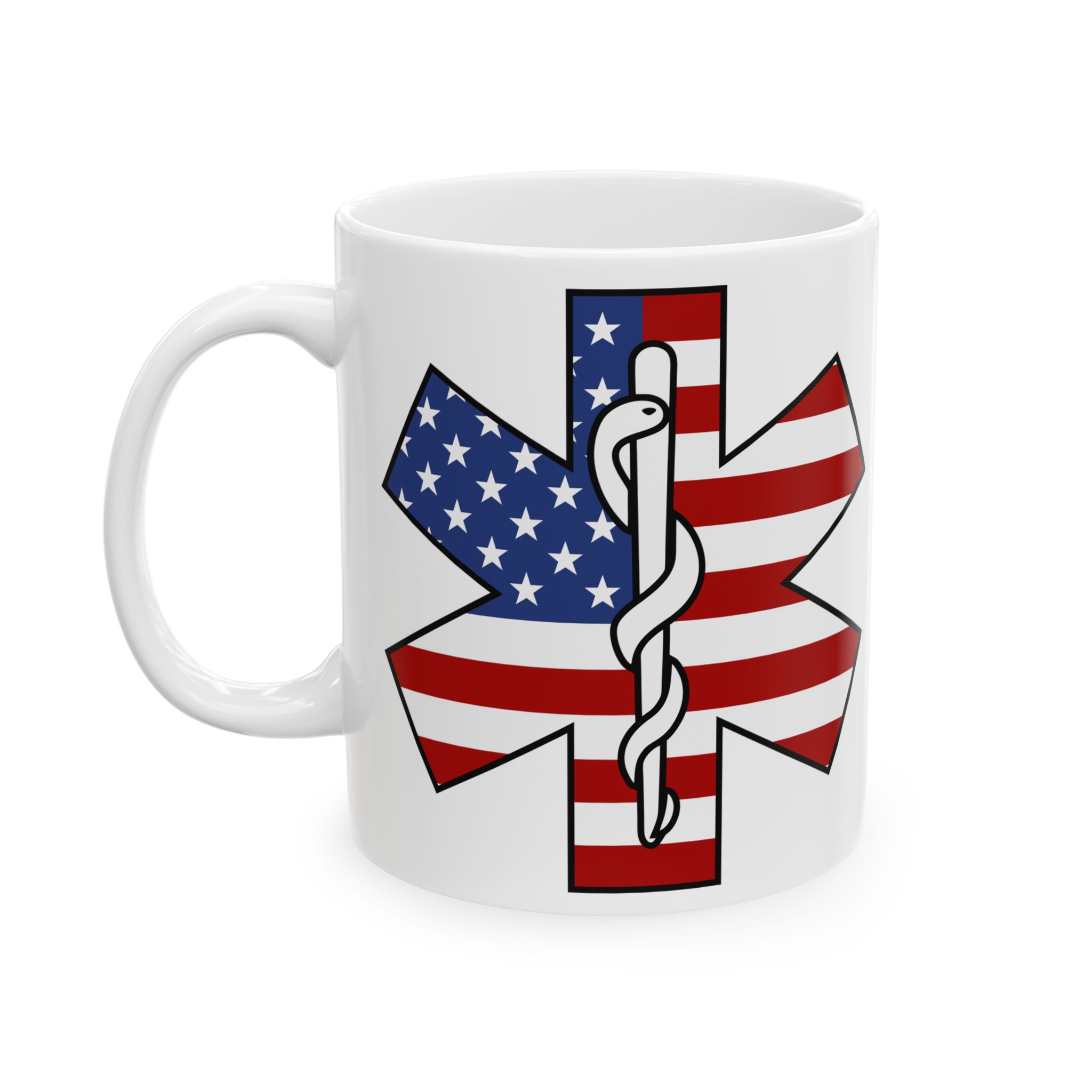 US Flag w/Staff Of Life – Medical Coffee Mug – 11oz/15oz Ceramic Mug - Image 3