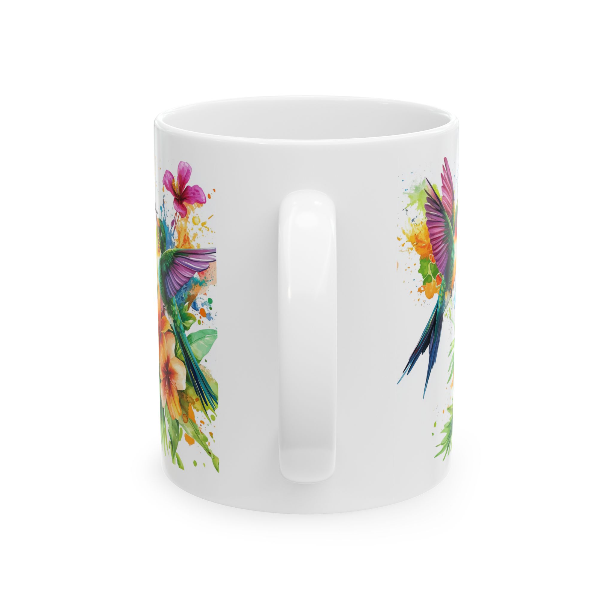 Blue Hummingbirds and Tropical Flowers Watercolor Mug – Bird Lover Coffee Mug – 11oz/15oz Ceramic Mug - Image 3