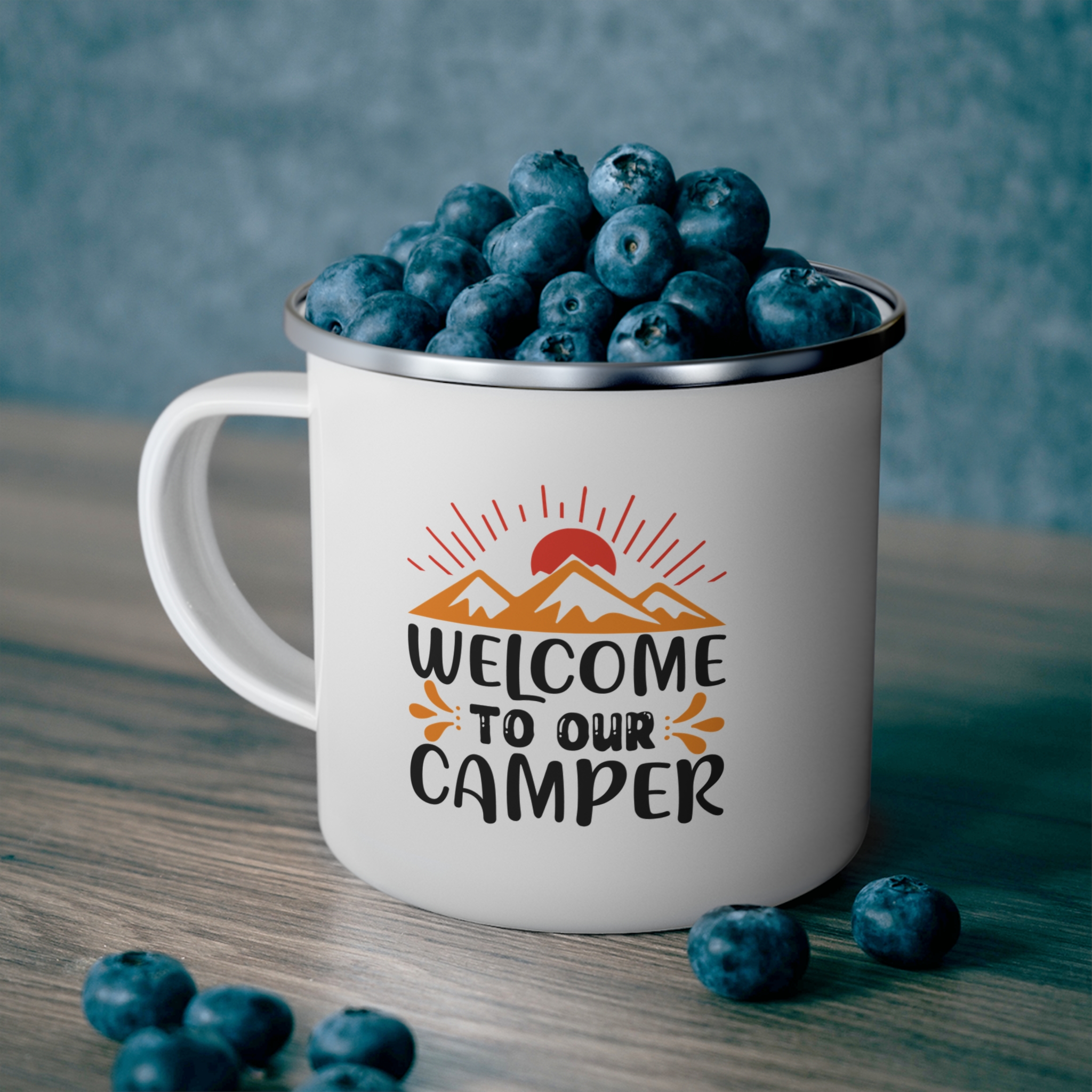 Welcome to Our Camper Enamel Camping Mug — Retro Mountain Coffee Cup - Image 5