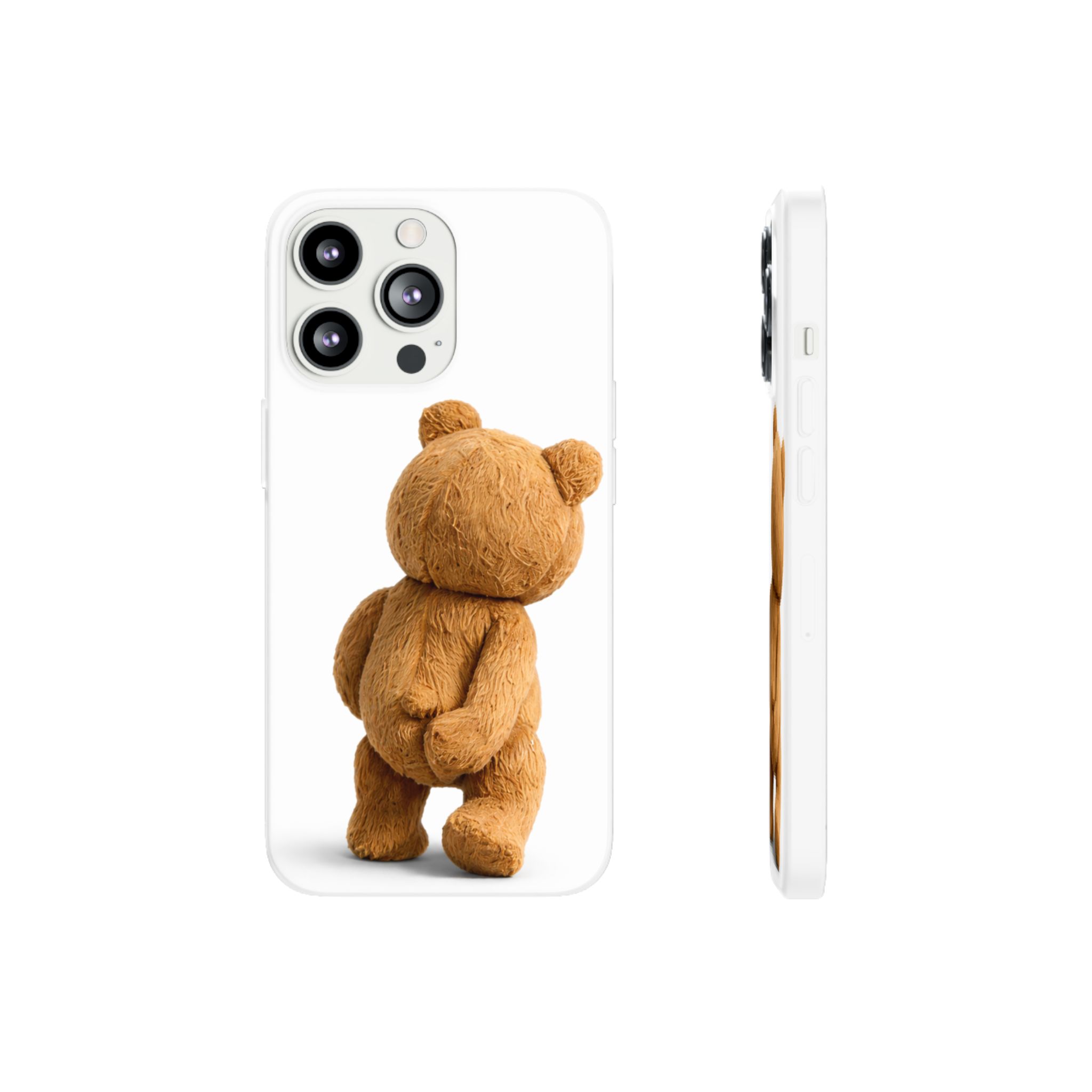Cute Teddy Bear Phone Case — Clear Flexi Case with Backview Plush Design - Image 126