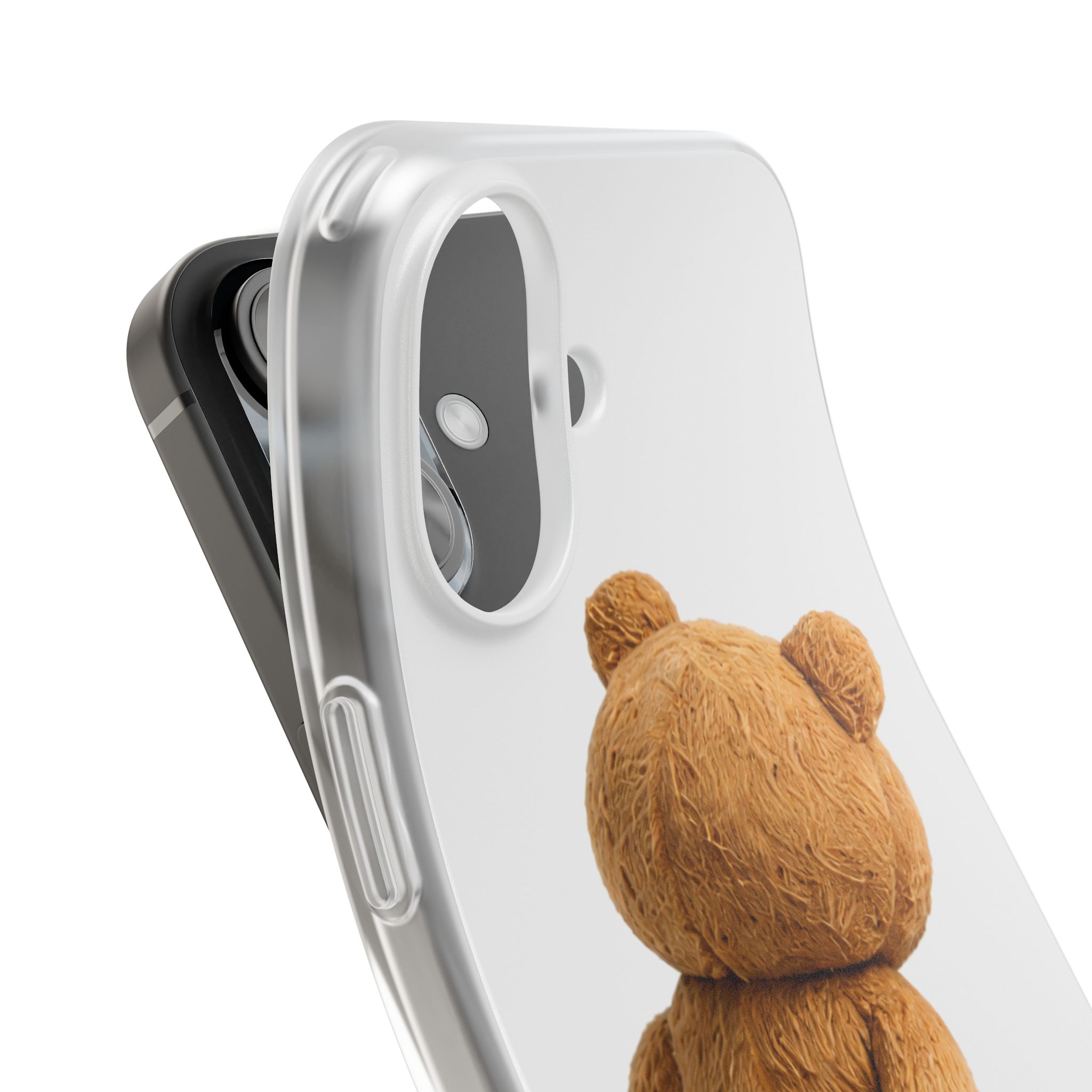 Cute Teddy Bear Phone Case — Clear Flexi Case with Backview Plush Design - Image 206