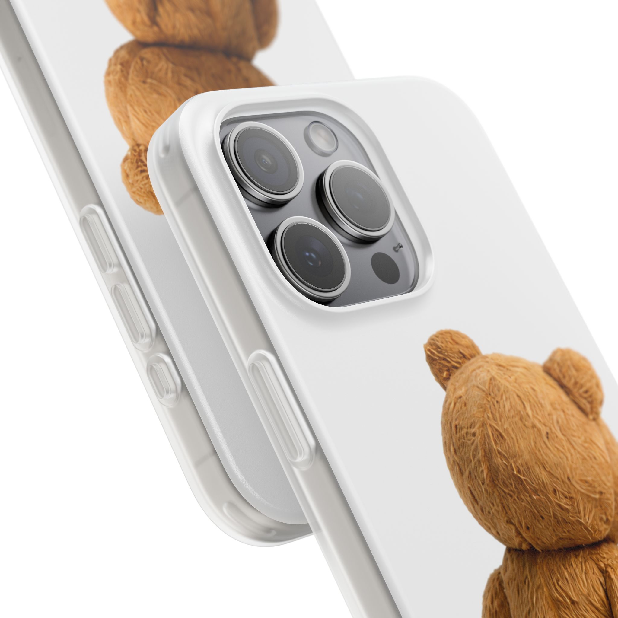 Cute Teddy Bear Phone Case — Clear Flexi Case with Backview Plush Design - Image 196