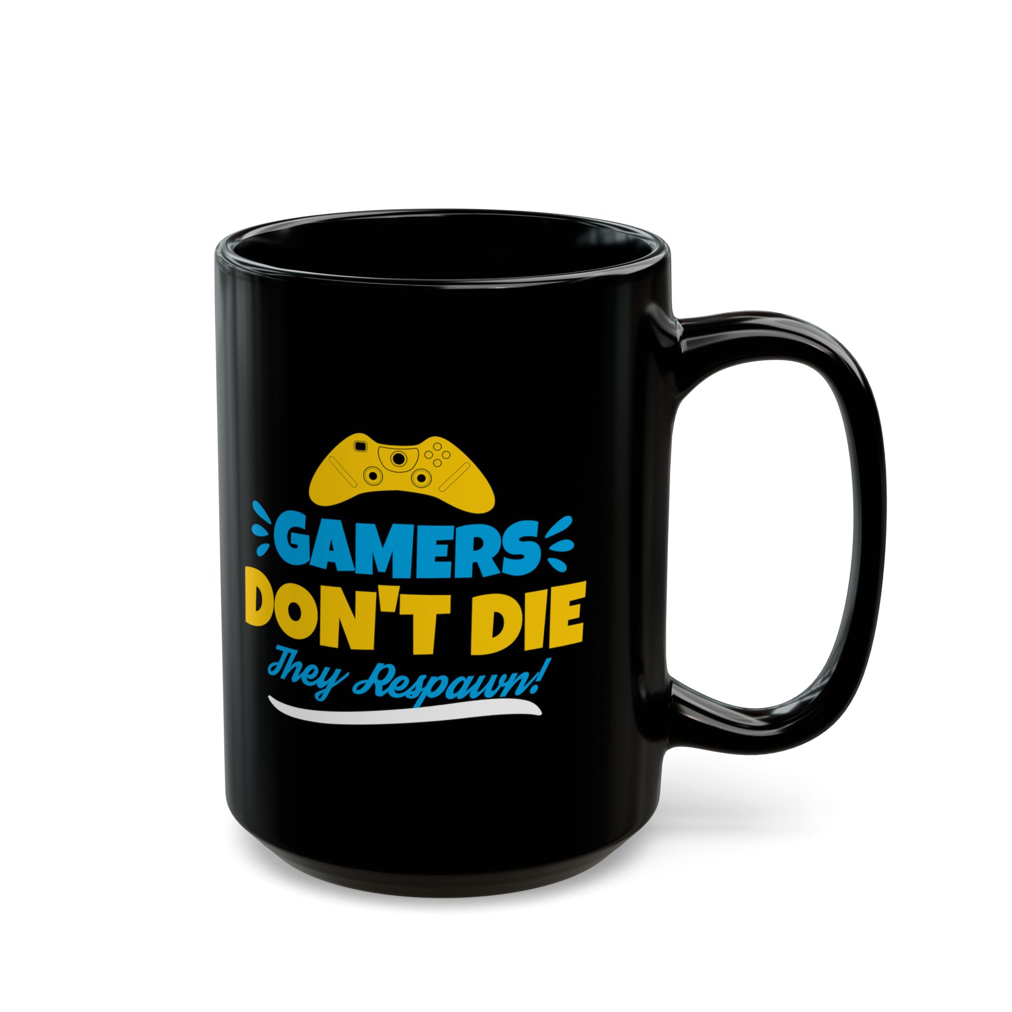Gamers Don't Die They Respawn Black Mug – Funny Gamer Coffee Mug – 11oz/15oz Ceramic Mug - Image 6