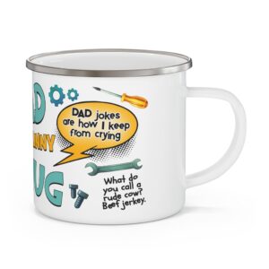 Dad Funny Mug — Enamel Camping Mug with Dad Jokes & Tools Design