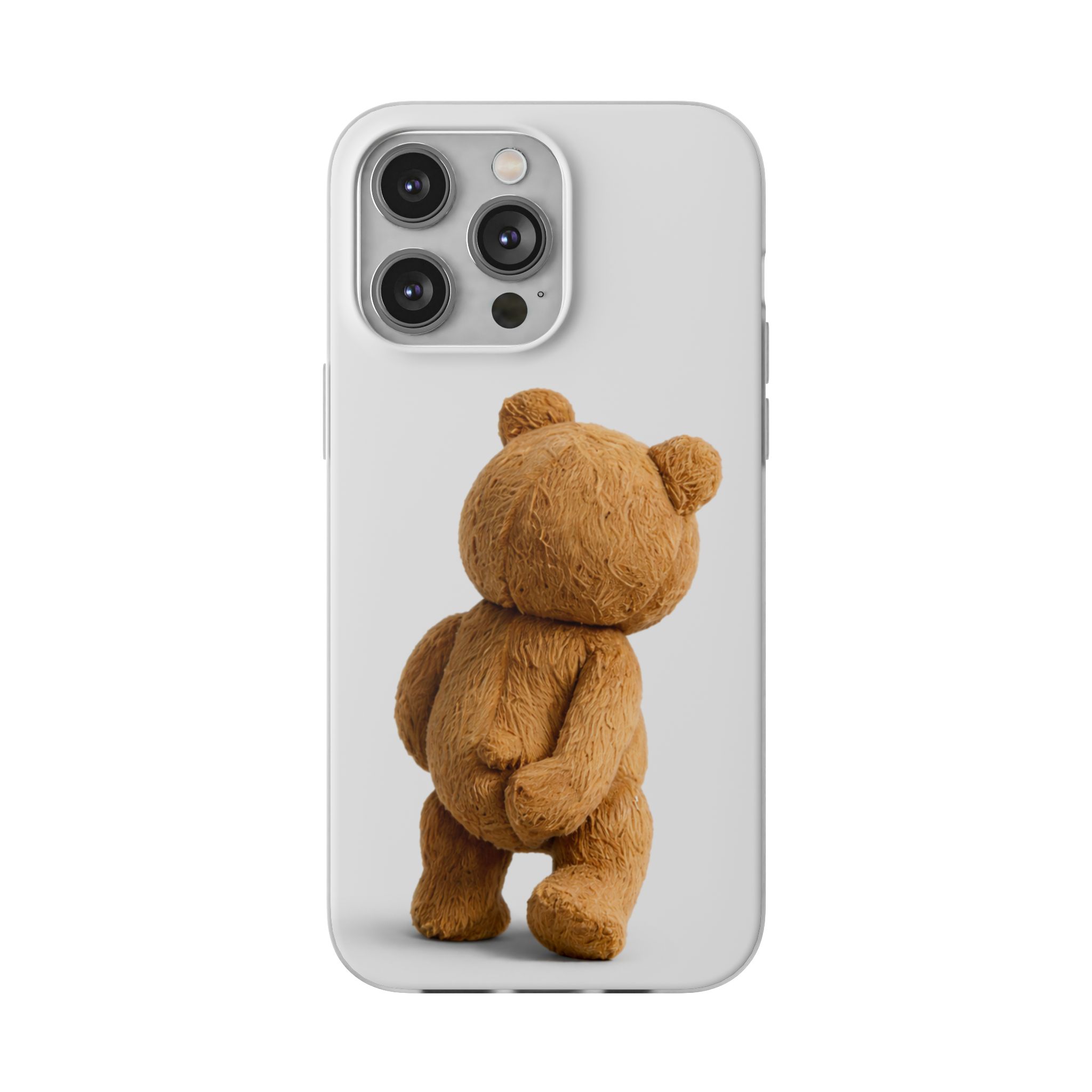 Cute Teddy Bear Phone Case — Clear Flexi Case with Backview Plush Design - Image 162