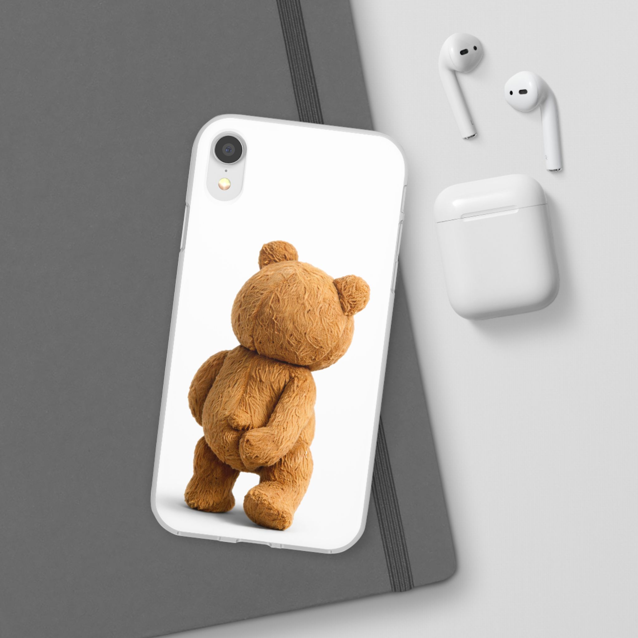Cute Teddy Bear Phone Case — Clear Flexi Case with Backview Plush Design - Image 18