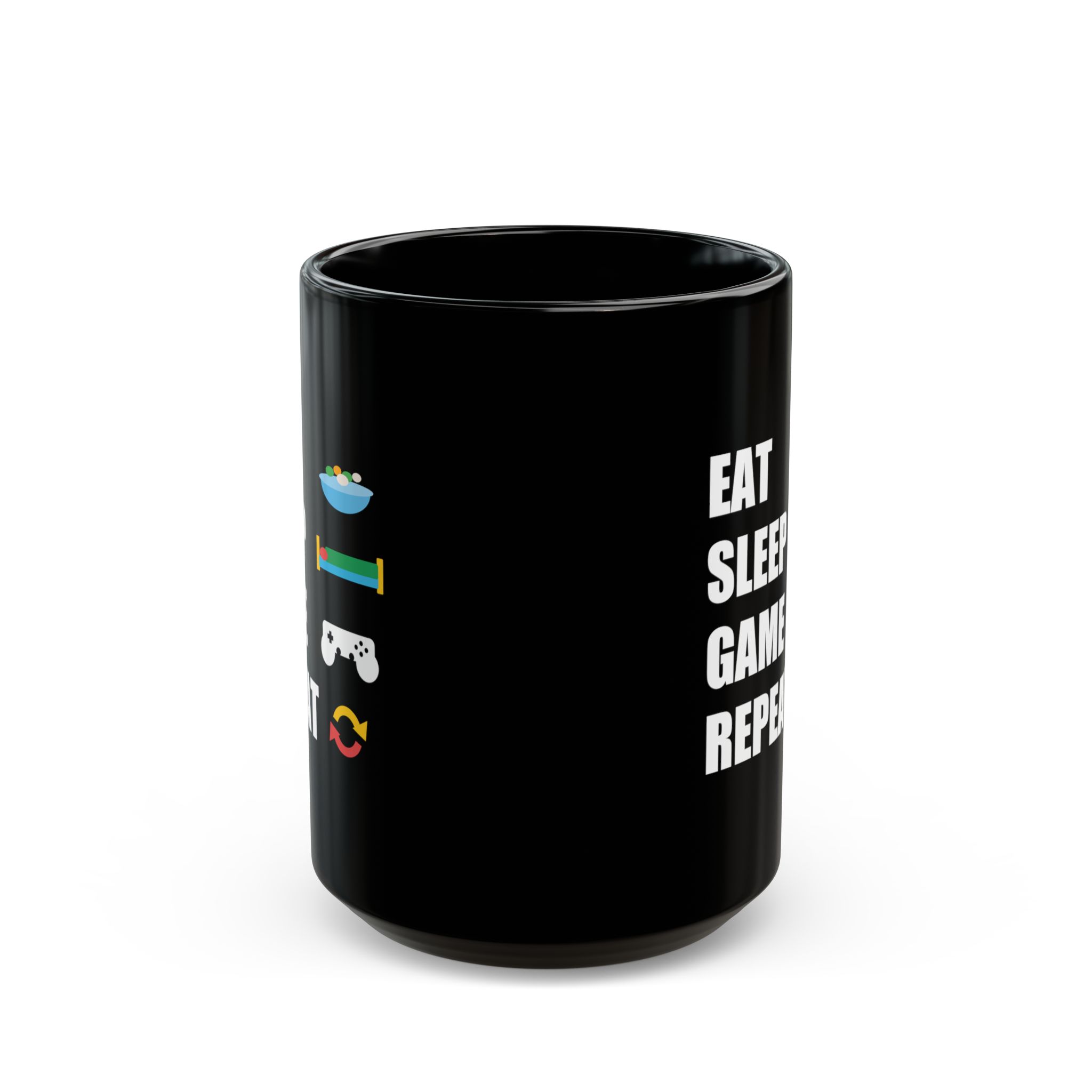 Eat Sleep Game Repeat Black Mug – Funny Gamer Coffee Mug – 11oz/15oz Ceramic Mug - Image 5