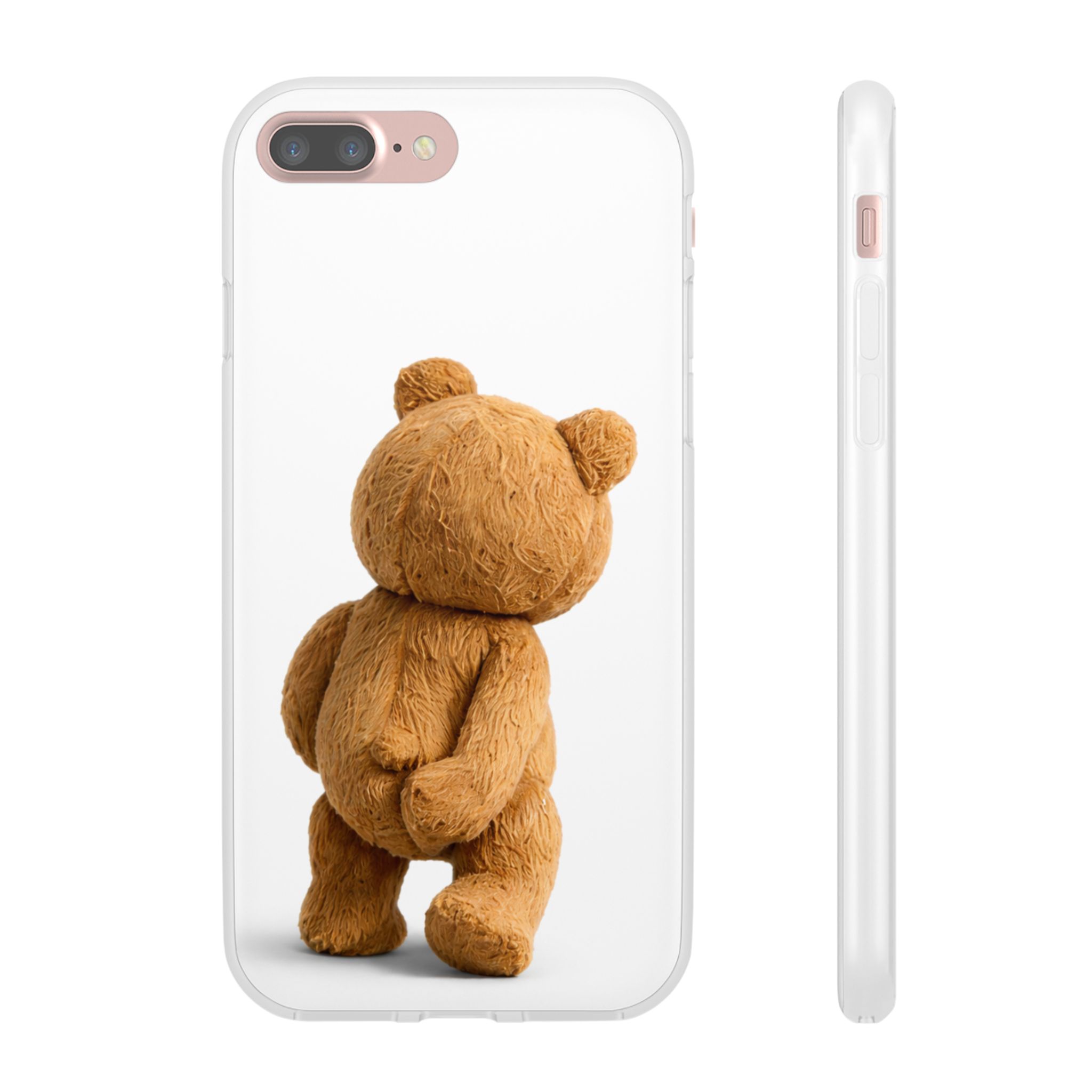 Cute Teddy Bear Phone Case — Clear Flexi Case with Backview Plush Design - Image 74