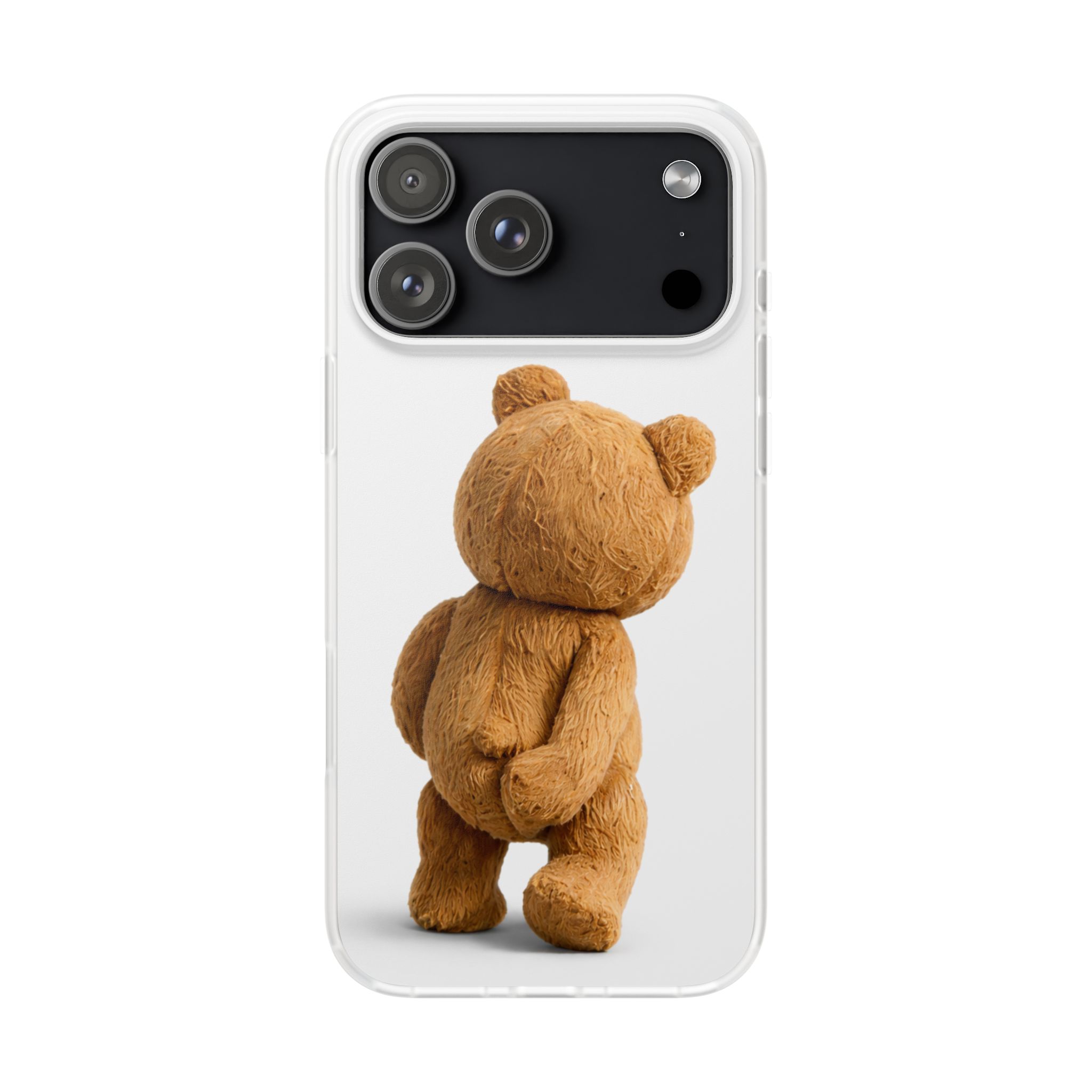 Cute Teddy Bear Phone Case — Clear Flexi Case with Backview Plush Design - Image 213