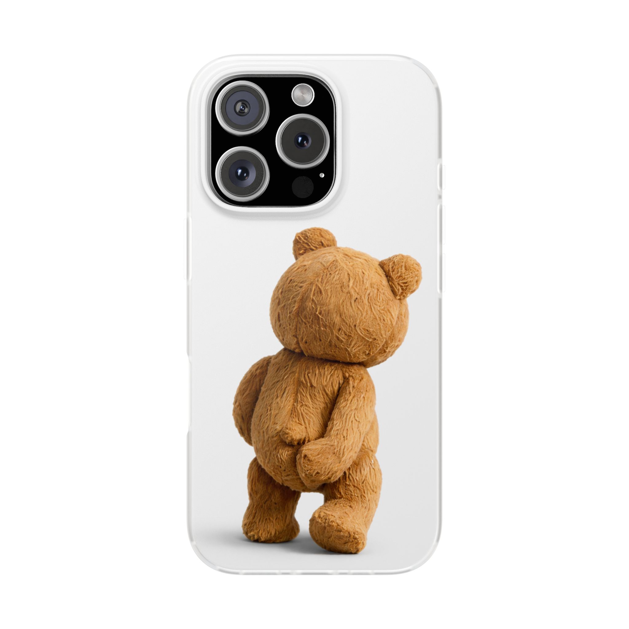 Cute Teddy Bear Phone Case — Clear Flexi Case with Backview Plush Design - Image 198