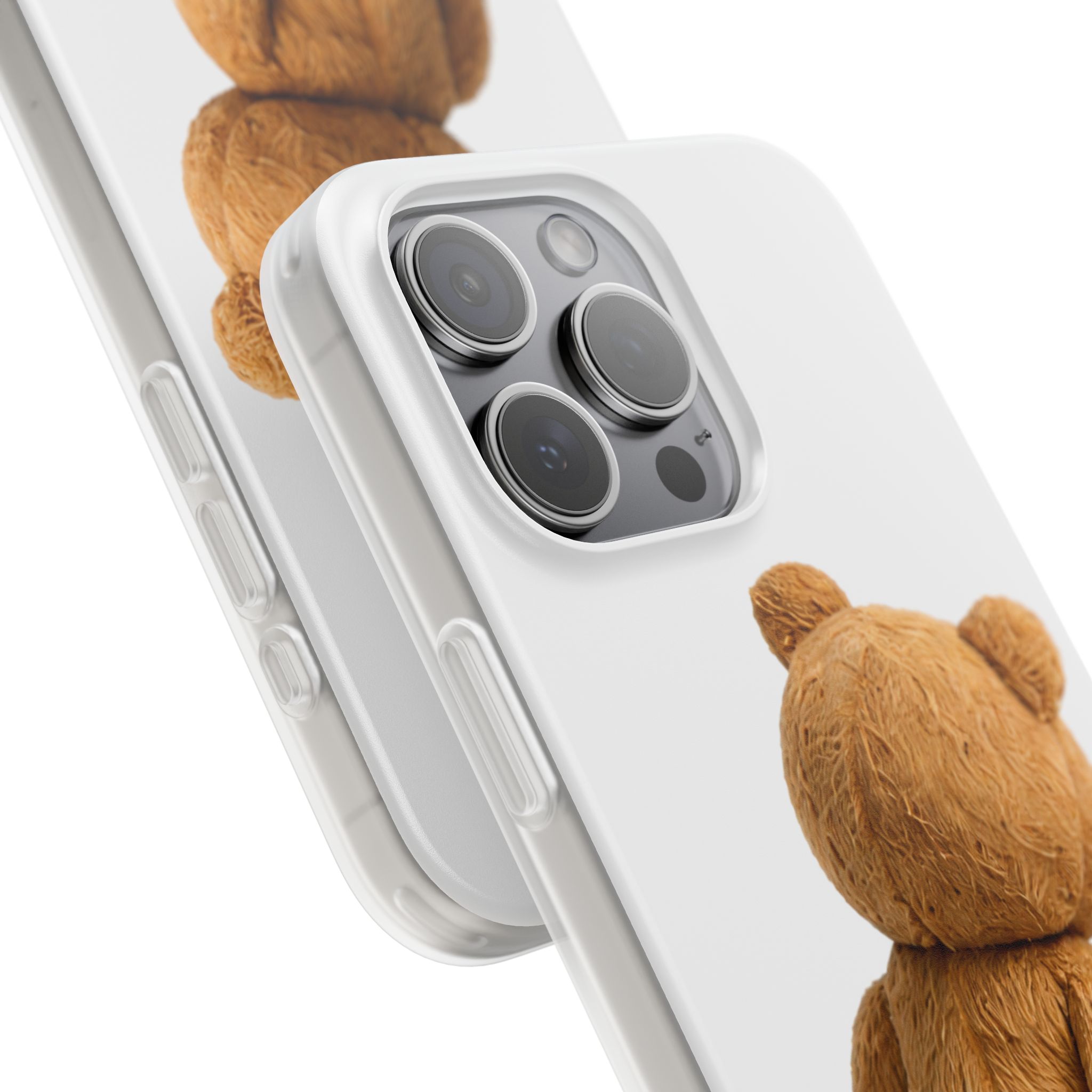 Cute Teddy Bear Phone Case — Clear Flexi Case with Backview Plush Design - Image 180