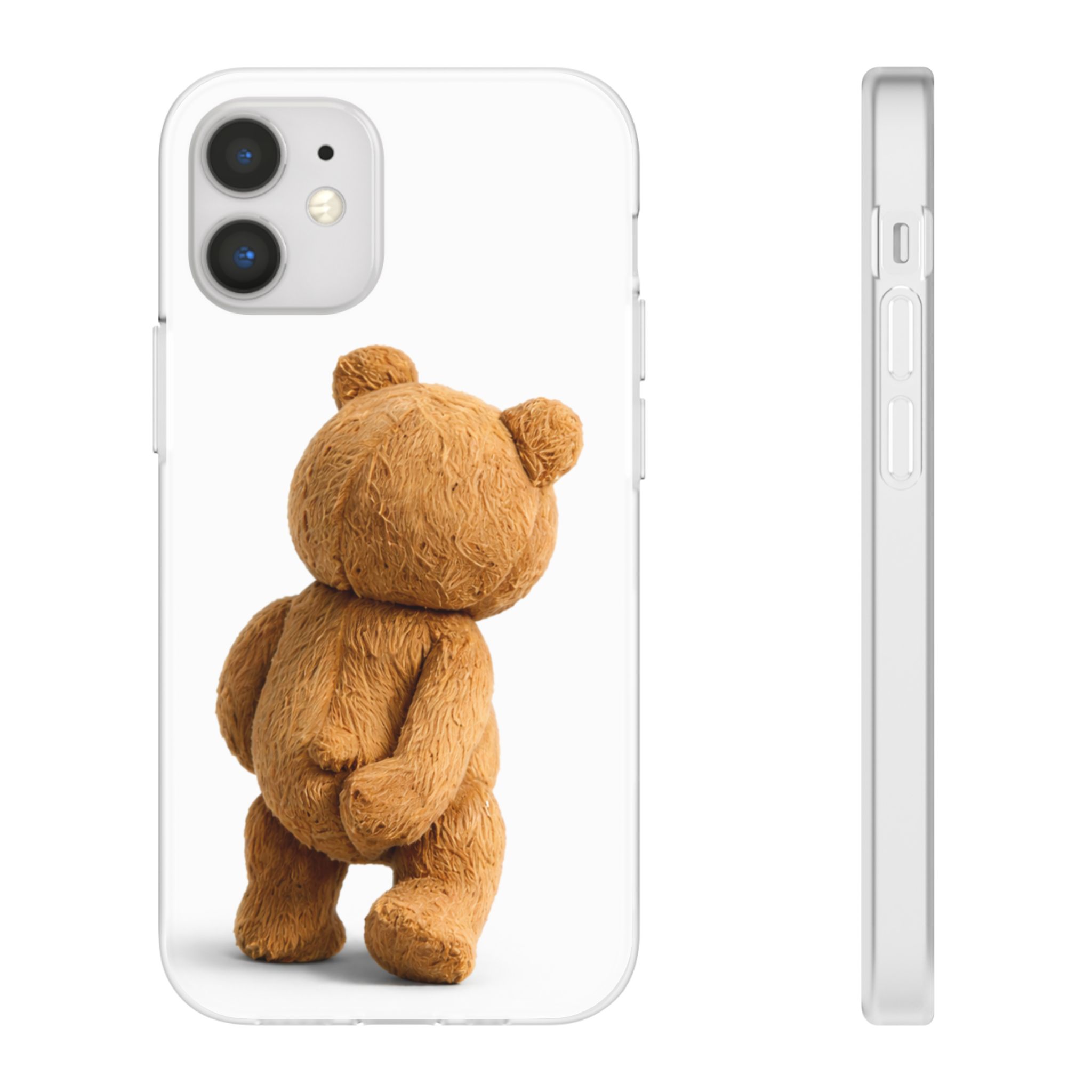 Cute Teddy Bear Phone Case — Clear Flexi Case with Backview Plush Design - Image 62