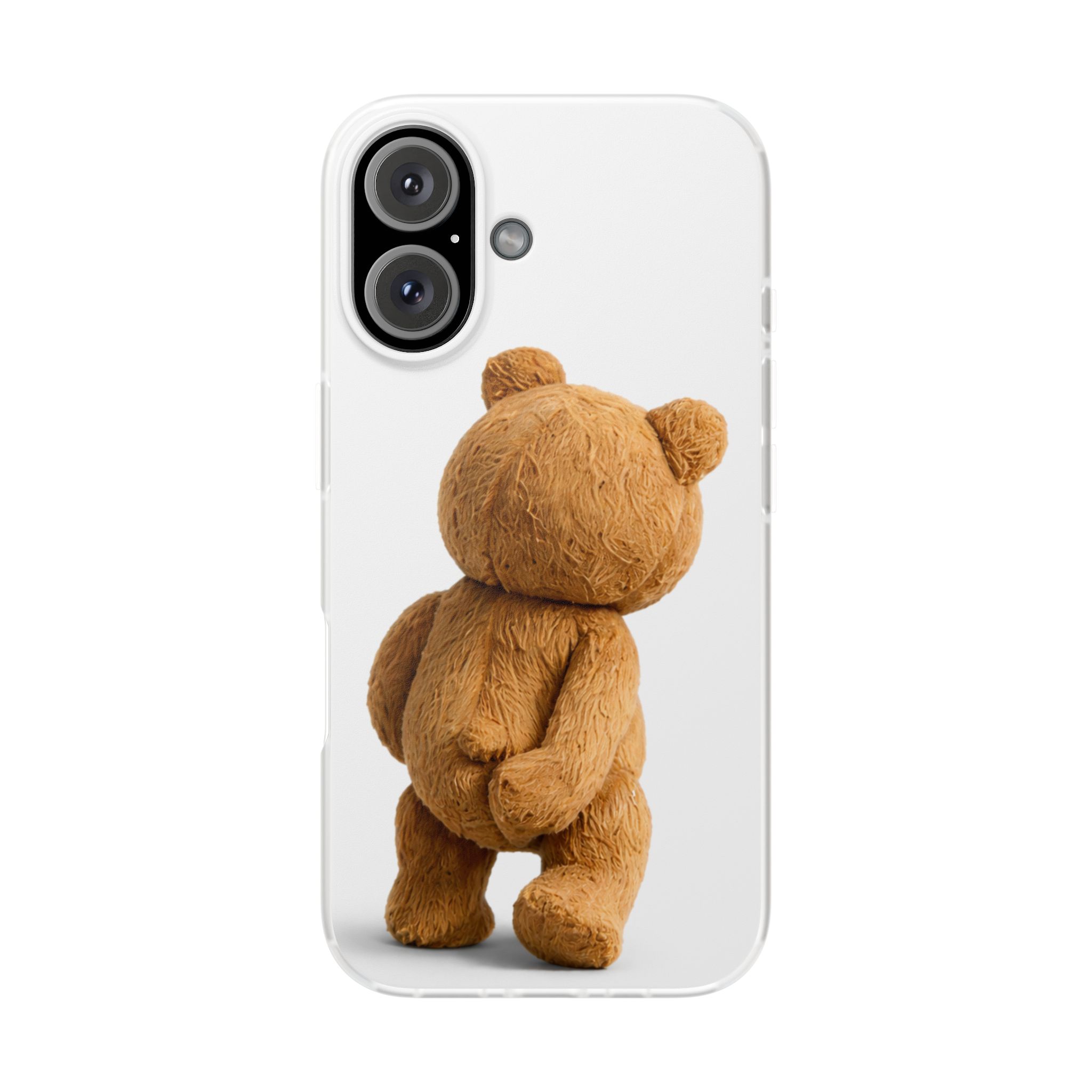 Cute Teddy Bear Phone Case — Clear Flexi Case with Backview Plush Design - Image 204