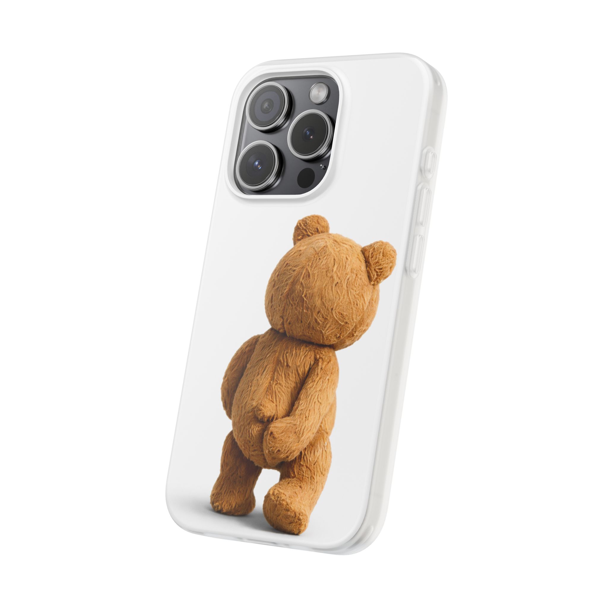 Cute Teddy Bear Phone Case — Clear Flexi Case with Backview Plush Design - Image 187