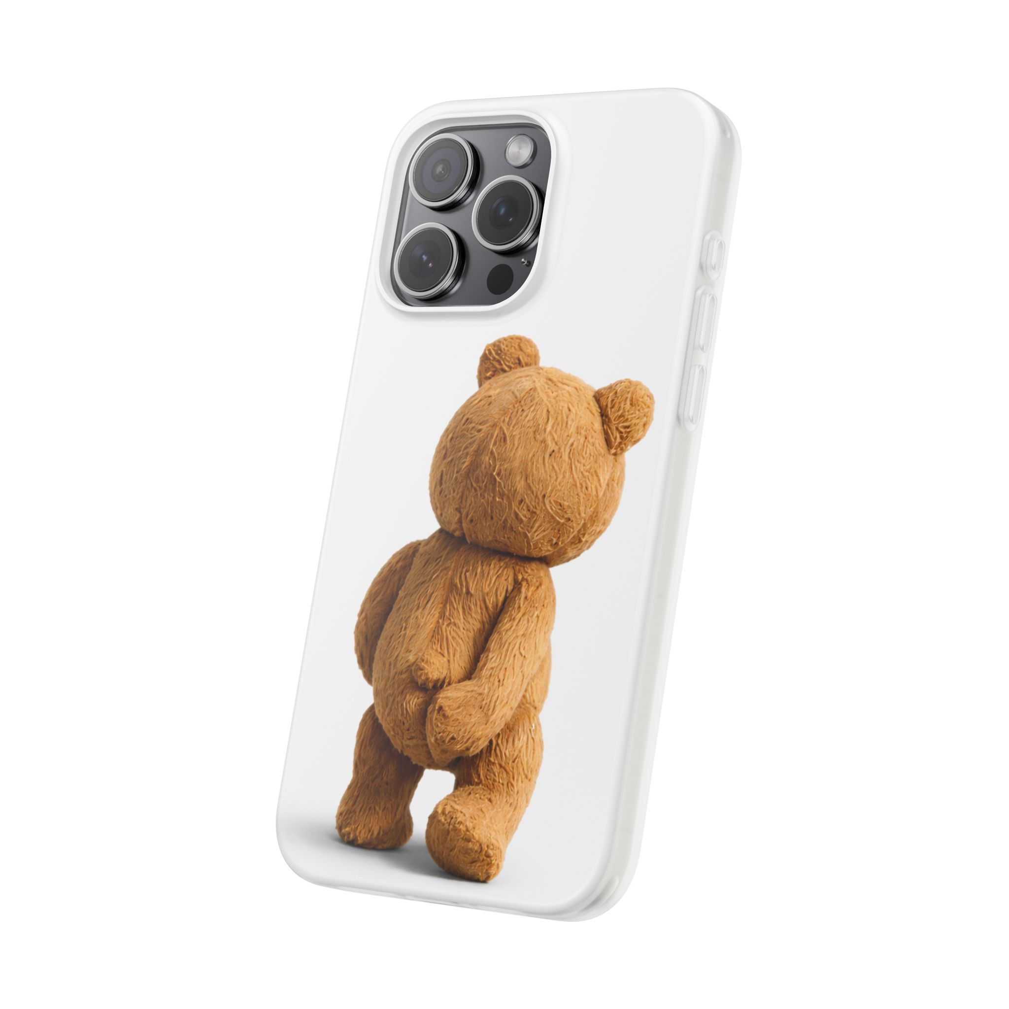 Cute Teddy Bear Phone Case — Clear Flexi Case with Backview Plush Design - Image 179