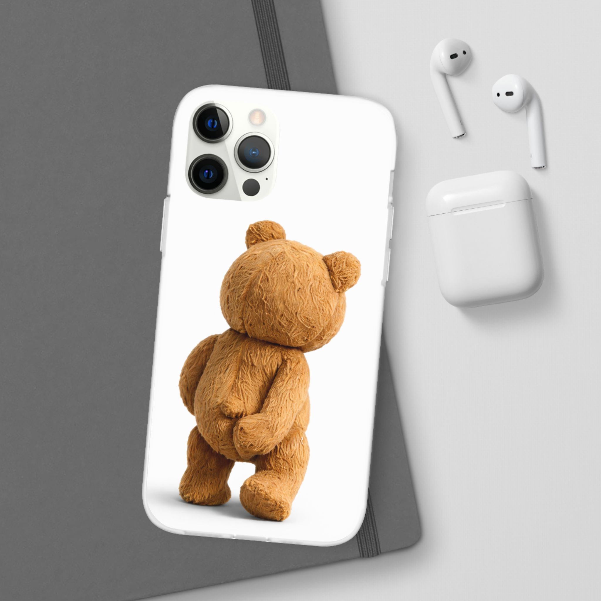 Cute Teddy Bear Phone Case — Clear Flexi Case with Backview Plush Design - Image 72