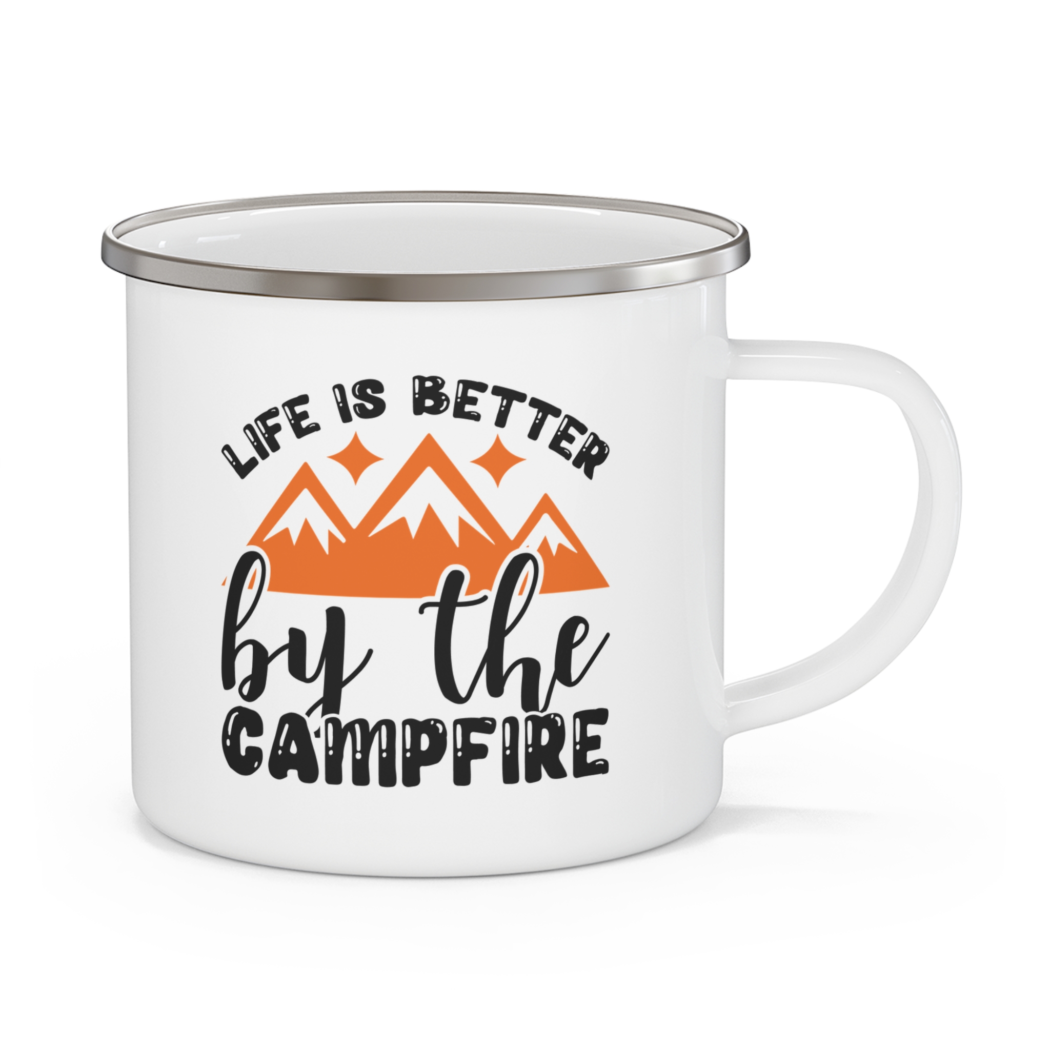 Enamel Camping Mug — "Life Is Better by the Campfire" Outdoor Coffee Cup