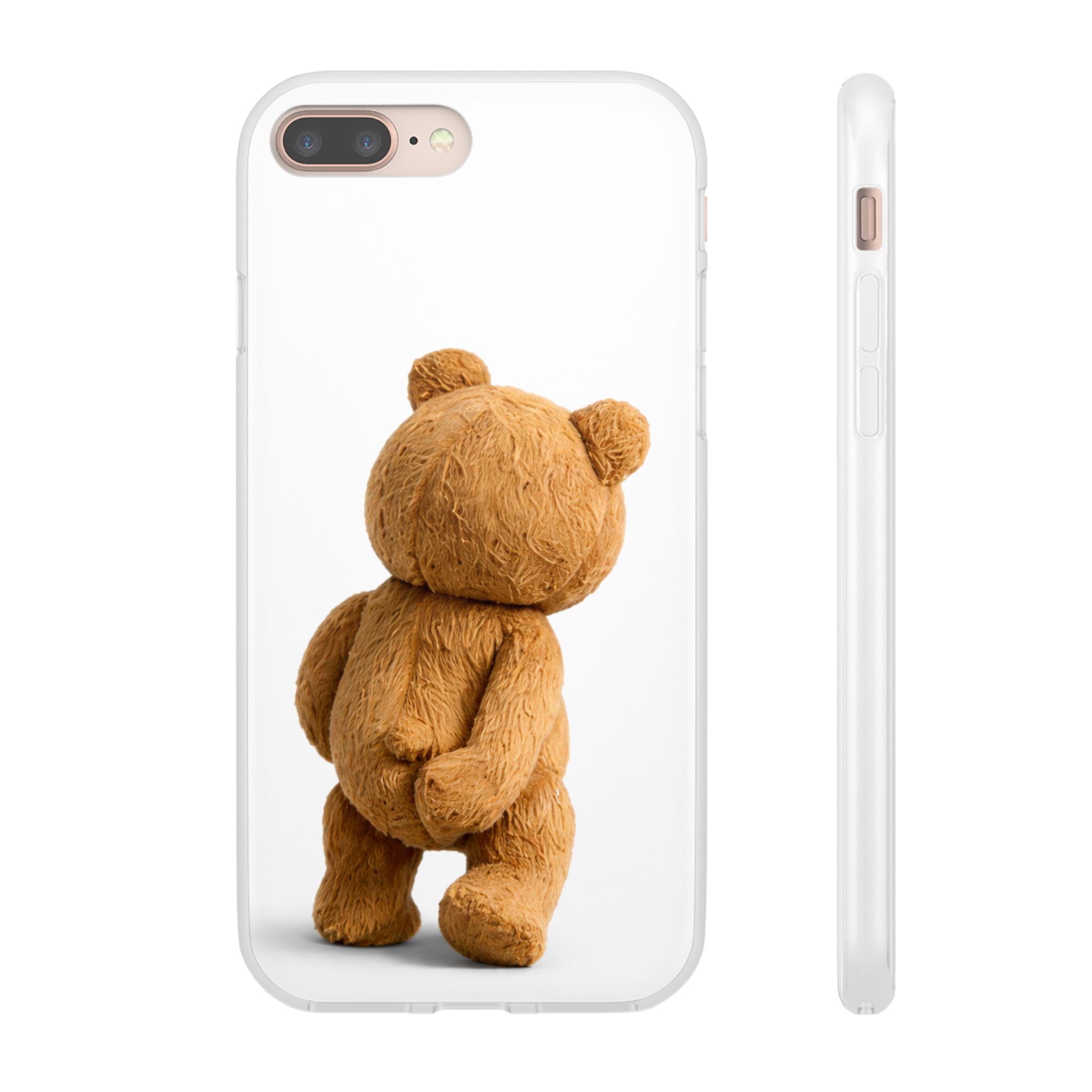 Cute Teddy Bear Phone Case — Clear Flexi Case with Backview Plush Design - Image 82